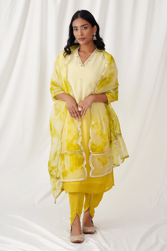 Golden Glow Ombre Suit with Organza Dupatta