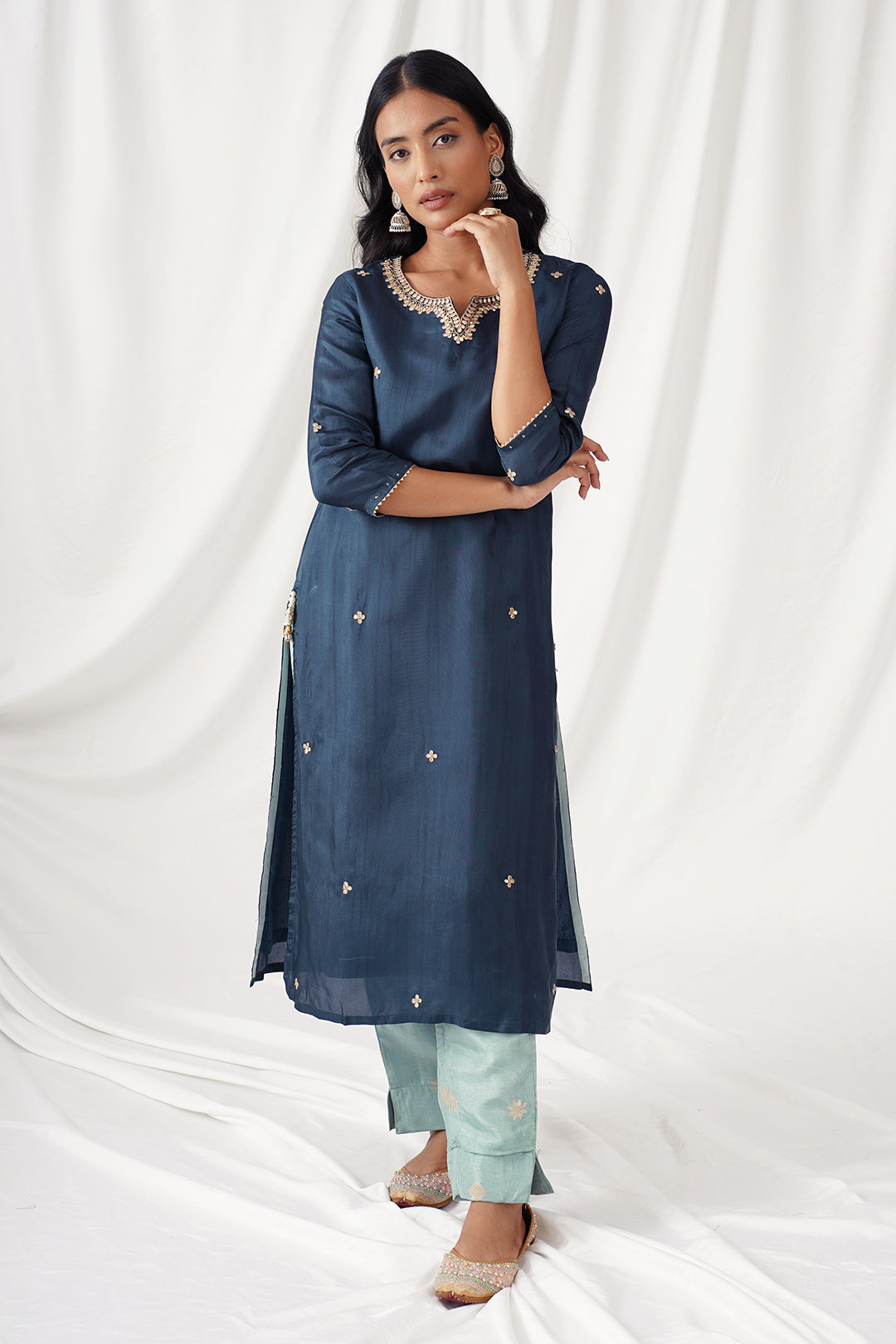 Navy Blue Upada Silk Suit Set