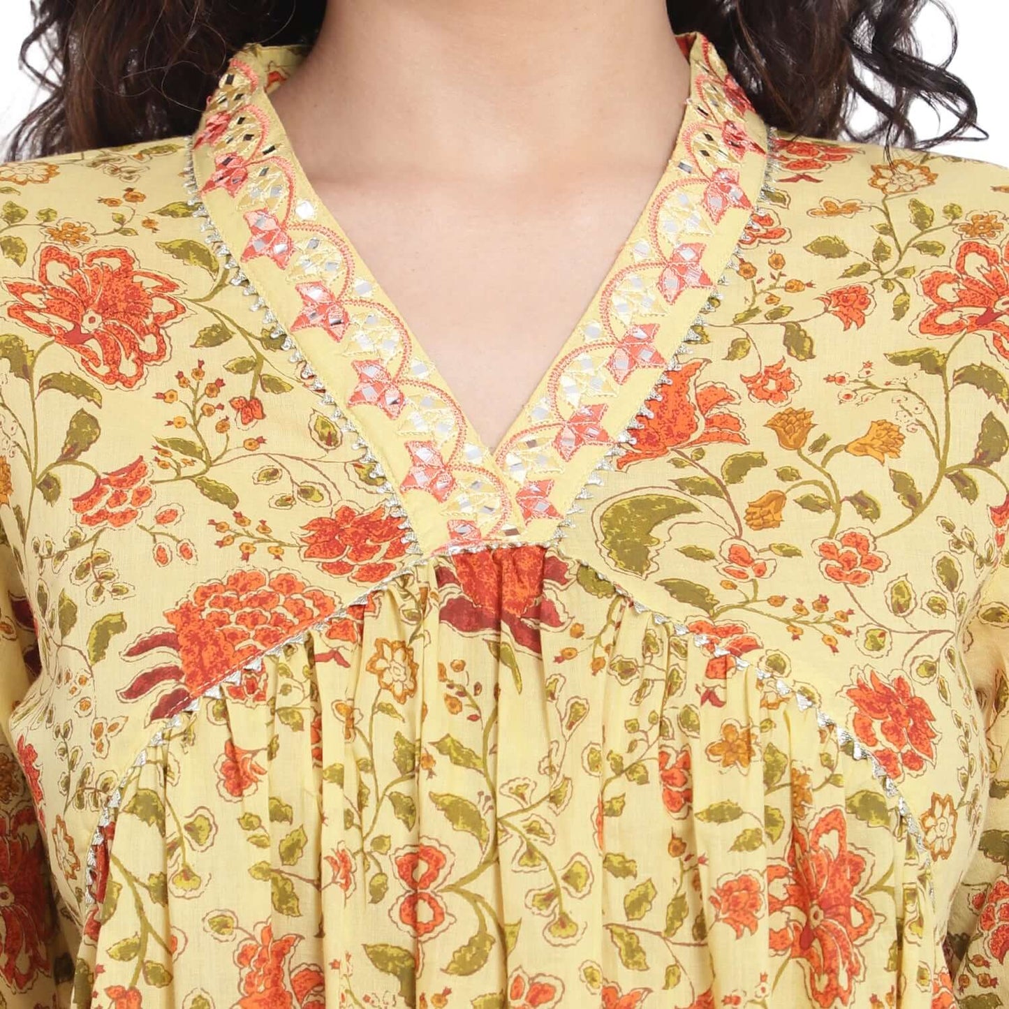 Yellow Printed Cotton Kurta and Pant Set