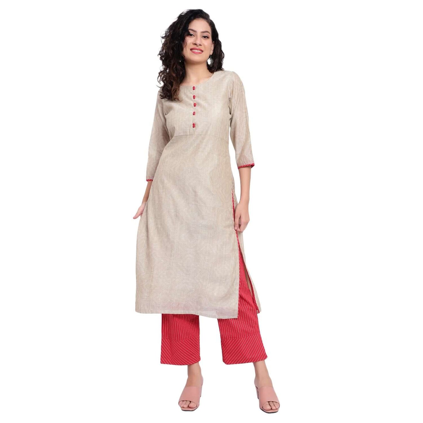 Latte Chanderi Silk Kurta Set With Bandhej Dupatta