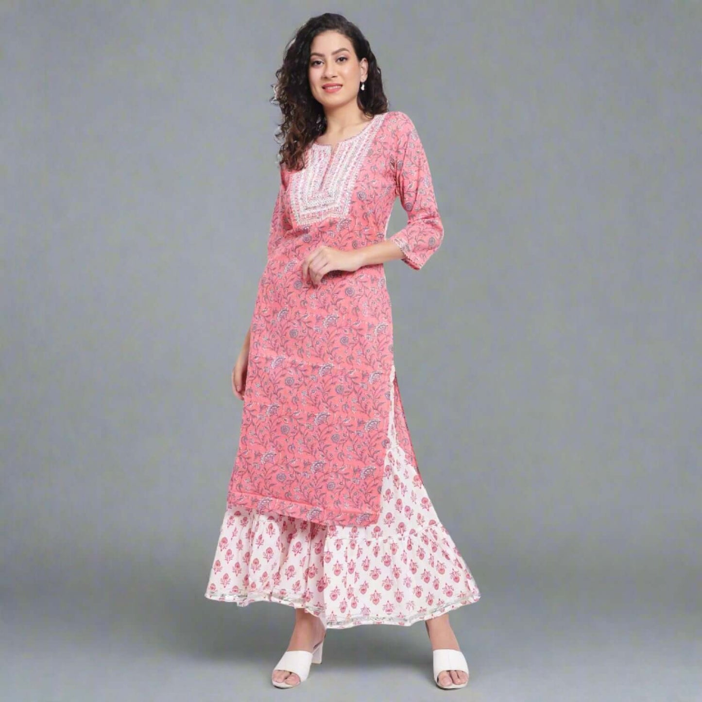 Rose Pink Printed Cotton Sharara Set