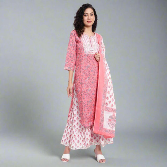 Rose Pink Printed Cotton Sharara Set