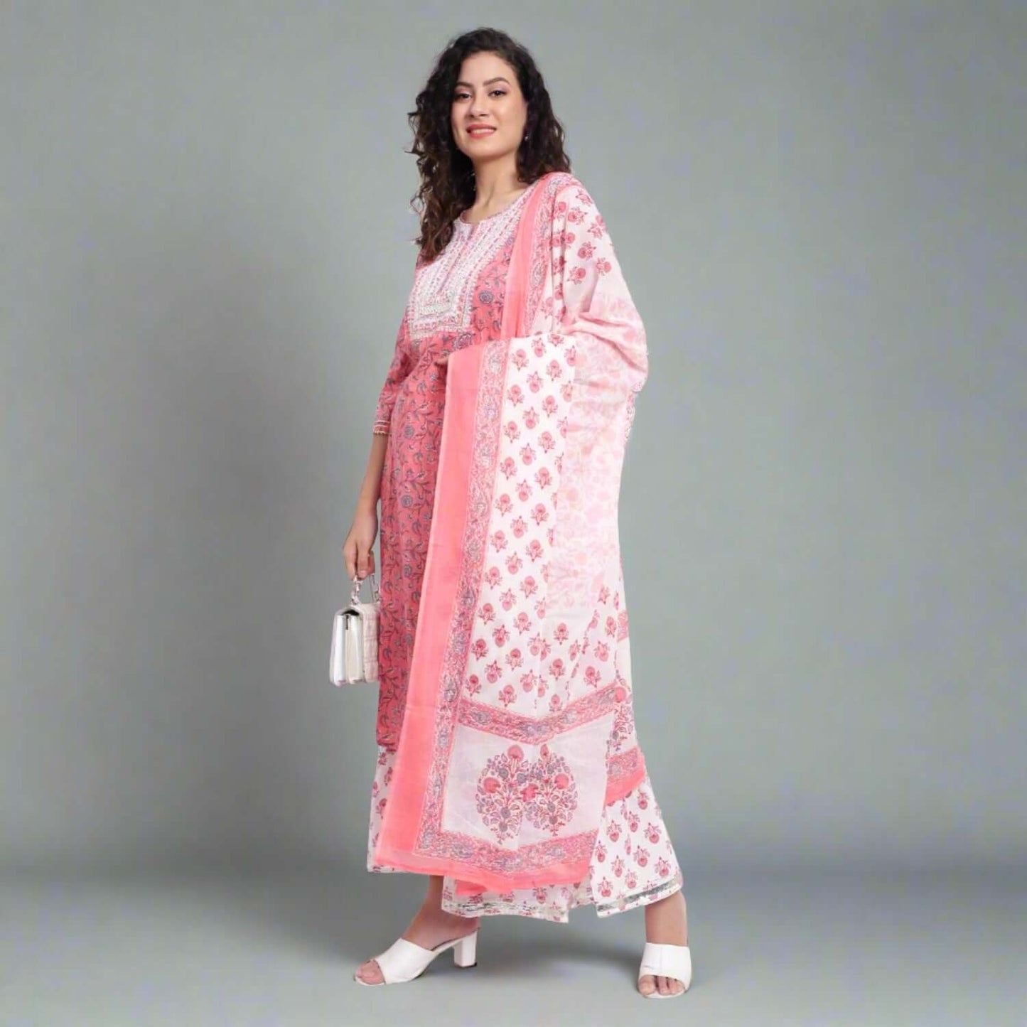 Rose Pink Printed Cotton Sharara Set