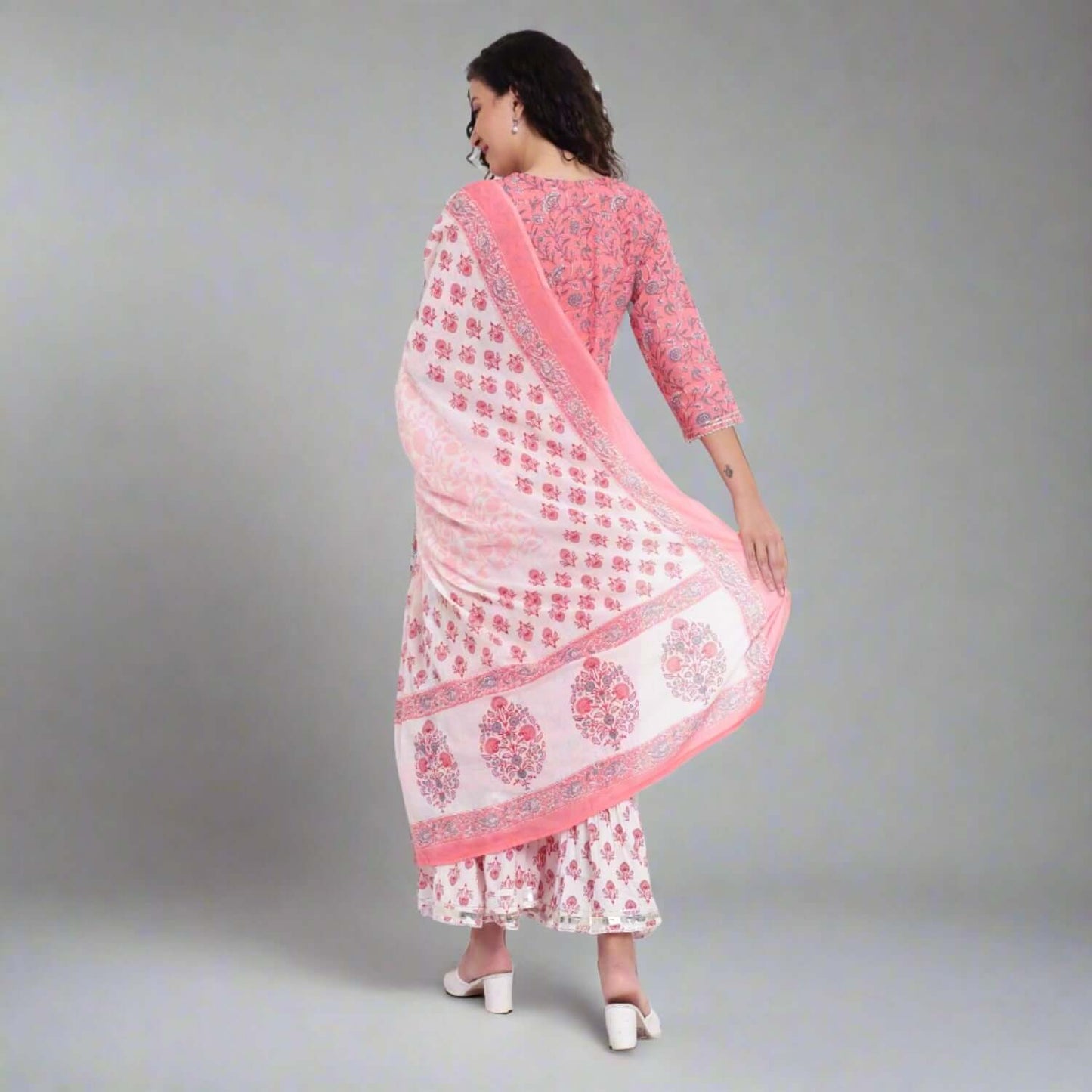 Rose Pink Printed Cotton Sharara Set