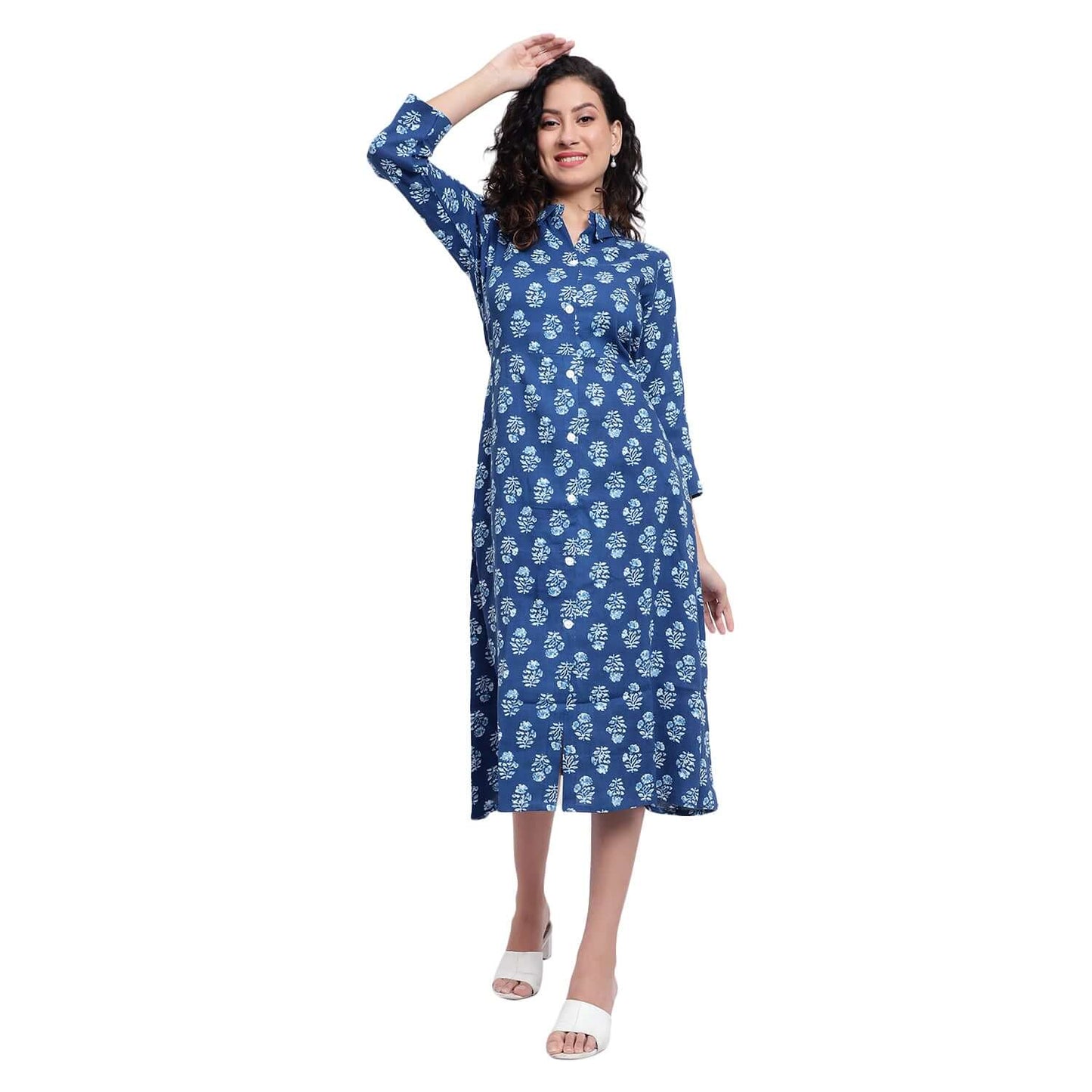 Indigo Cotton Printed Dress