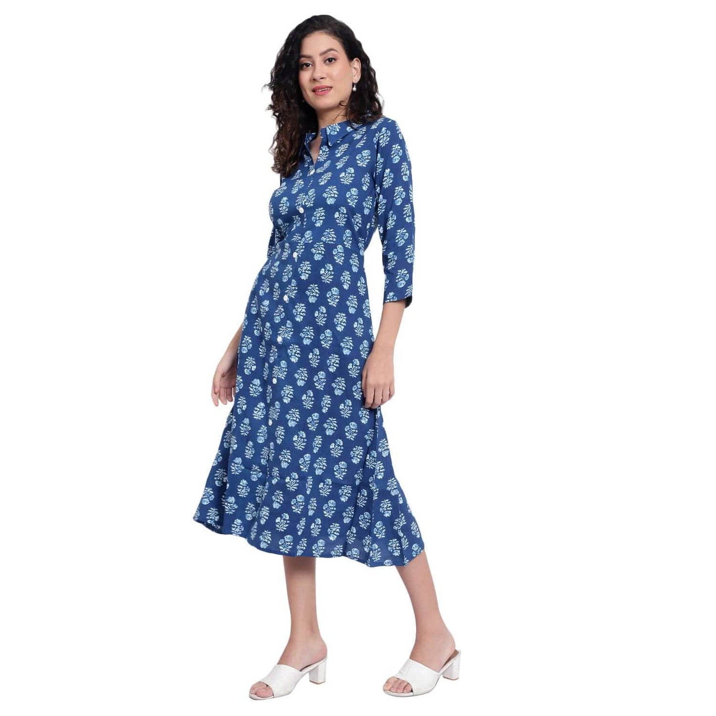 Indigo Cotton Printed Dress