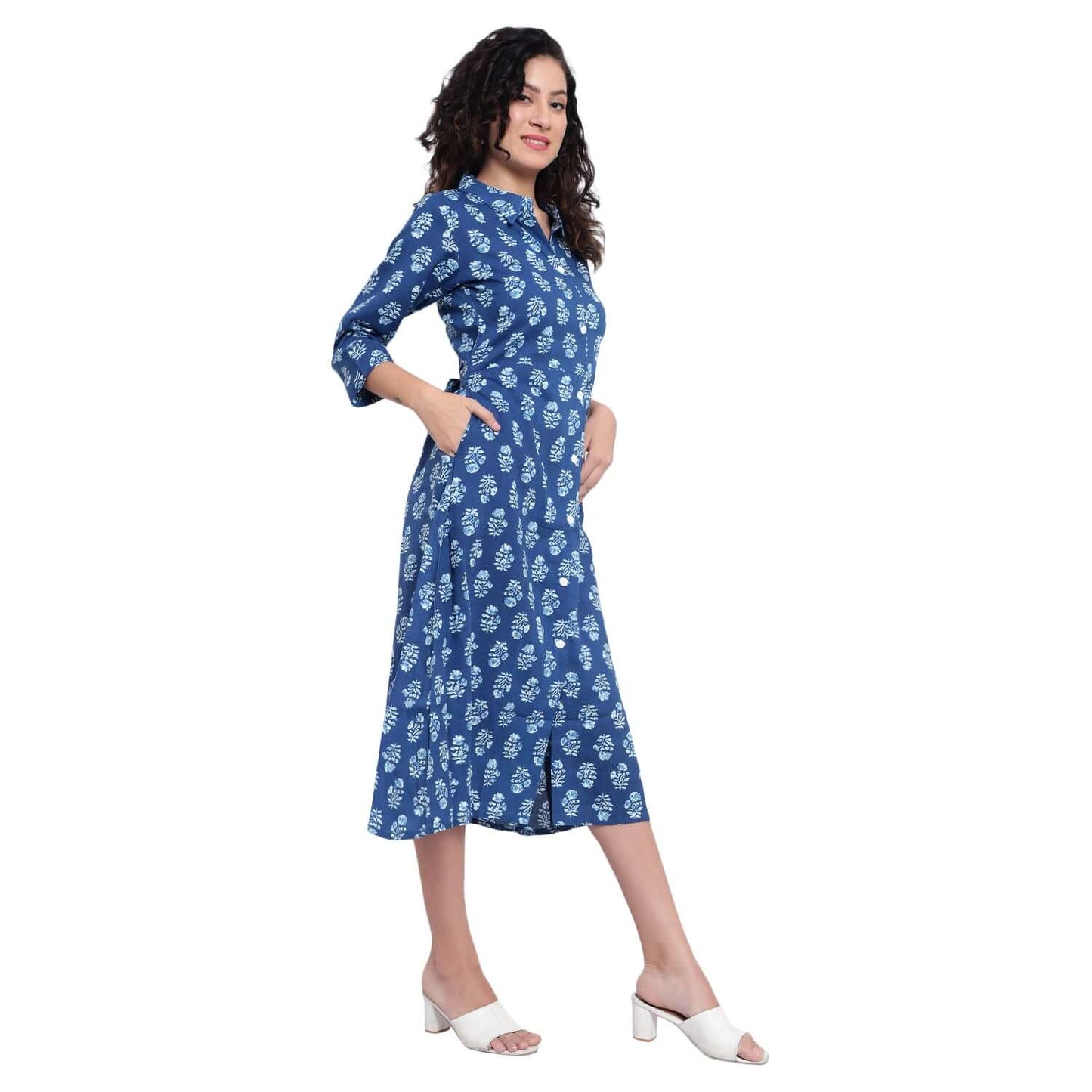 Indigo Cotton Printed Dress