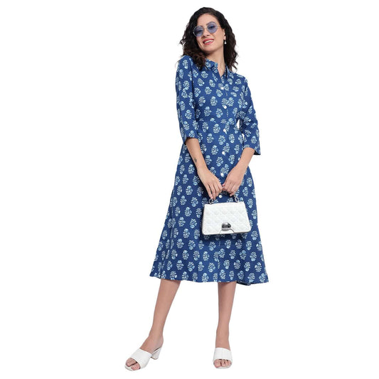 Indigo Cotton Printed Dress