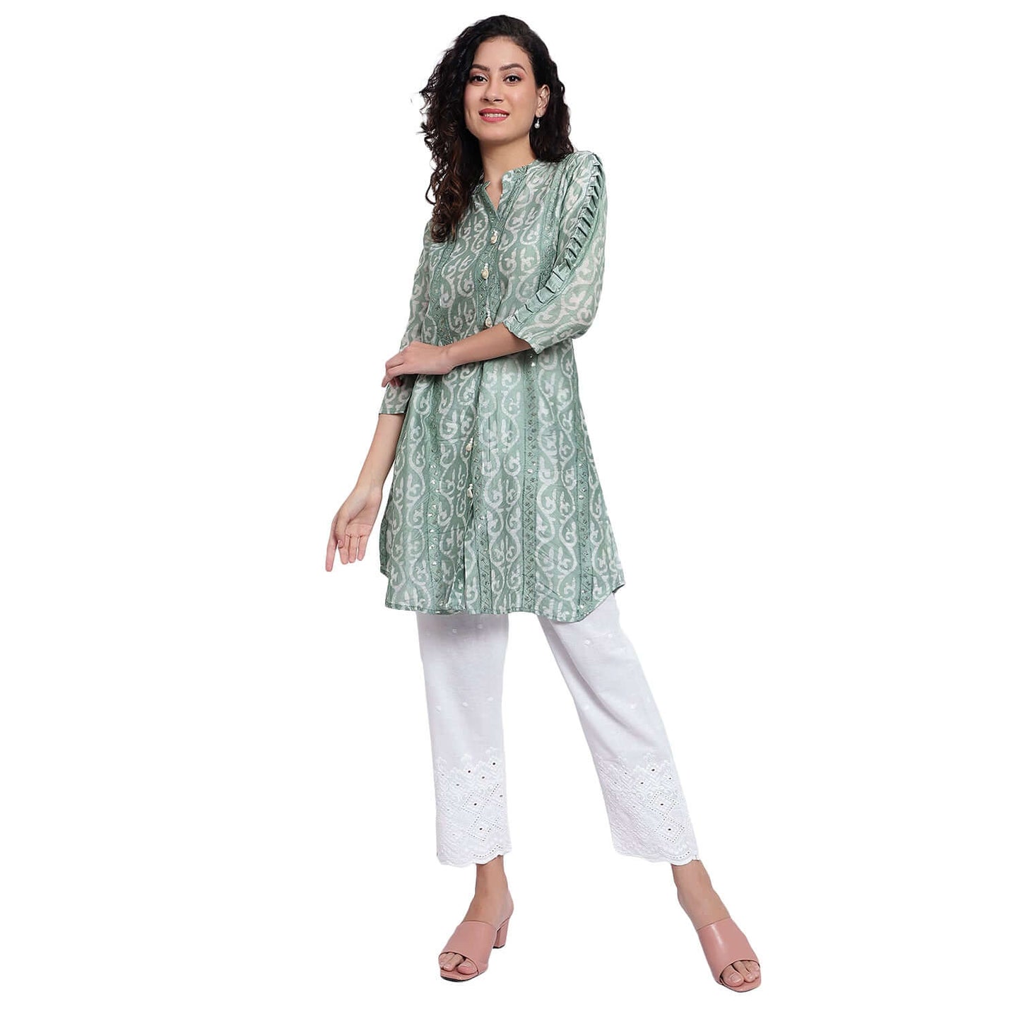 Pistachio Green Batik Printed Muslin Co-ord Set