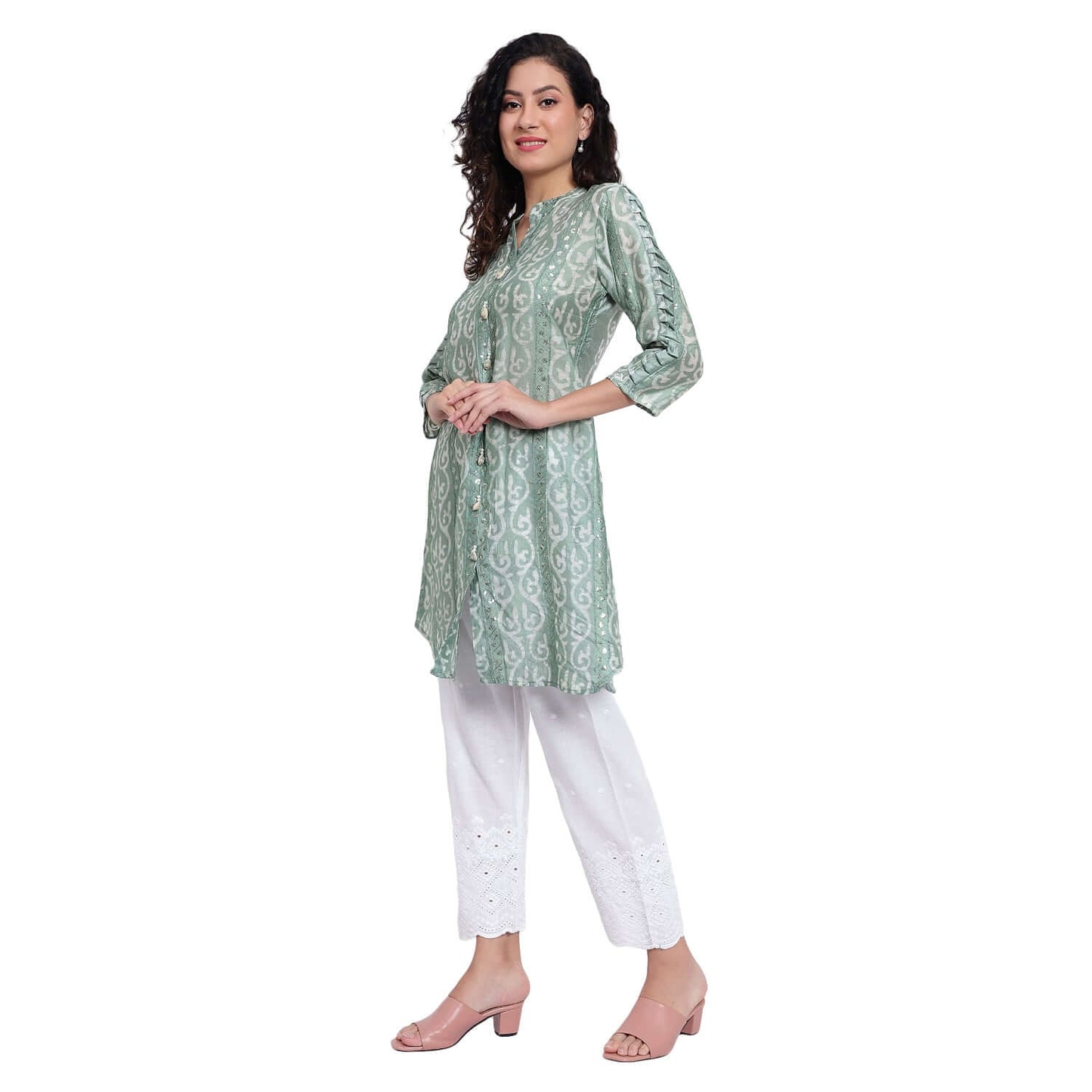 Pistachio Green Batik Printed Muslin Co-ord Set