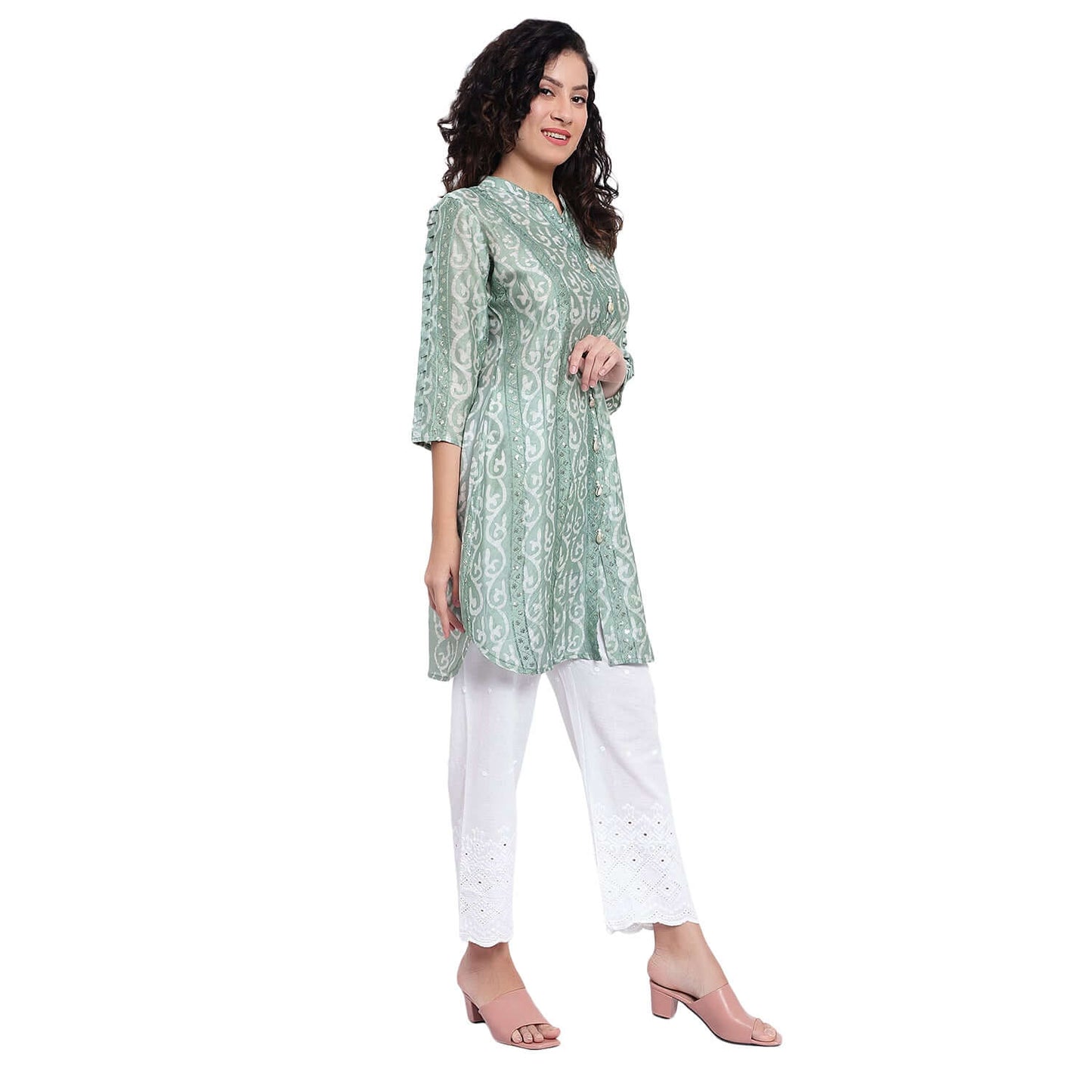 Pistachio Green Batik Printed Muslin Co-ord Set