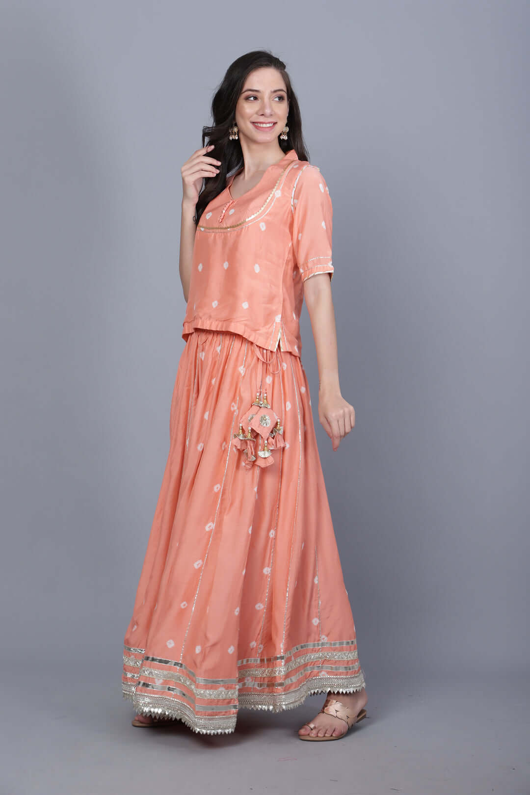 Peach Pink Muslin Lehenga Choli Set