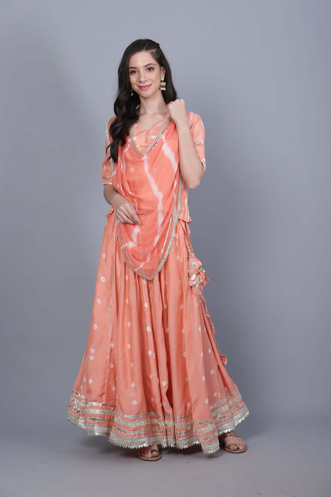 Peach Pink Muslin Lehenga Choli Set