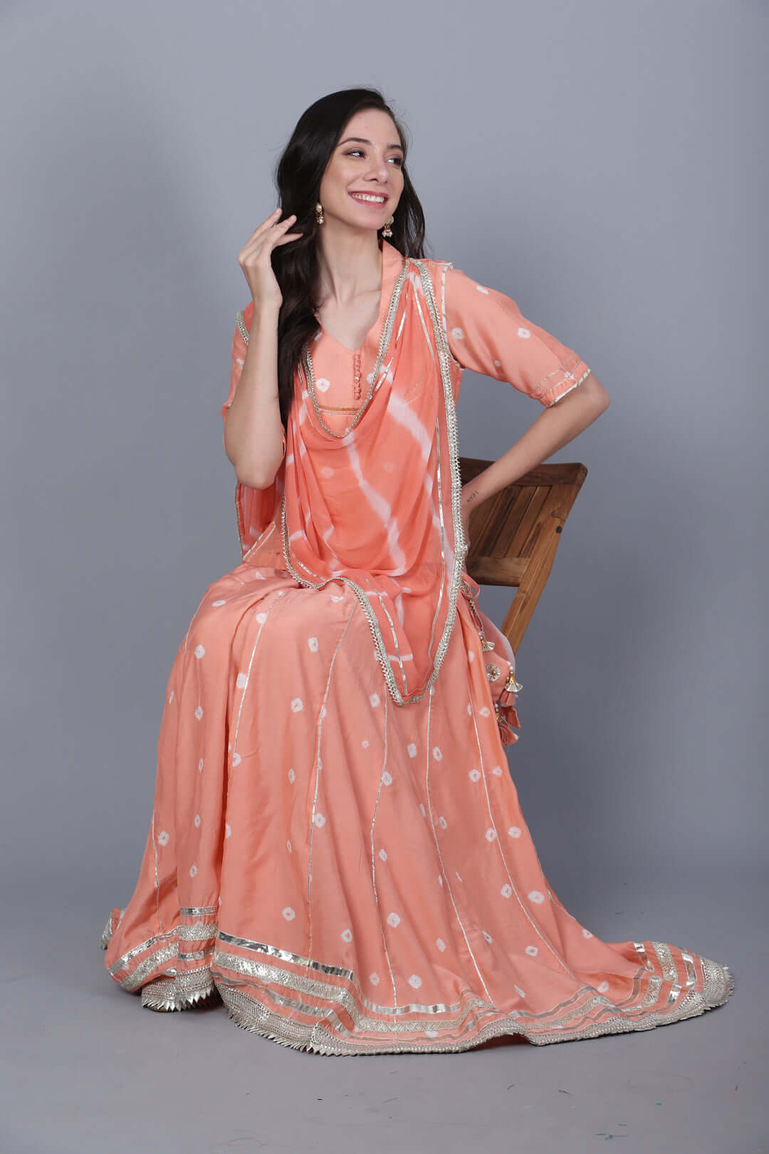 Peach Pink Muslin Lehenga Choli Set