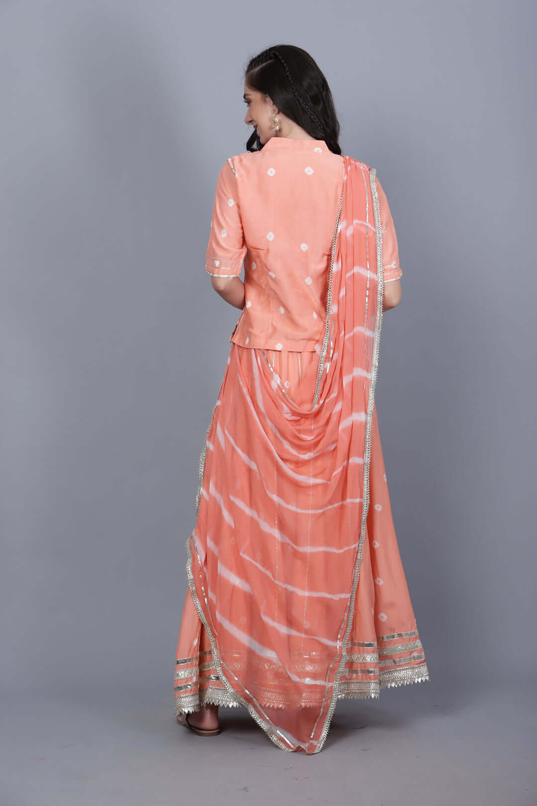 Peach Pink Muslin Lehenga Choli Set