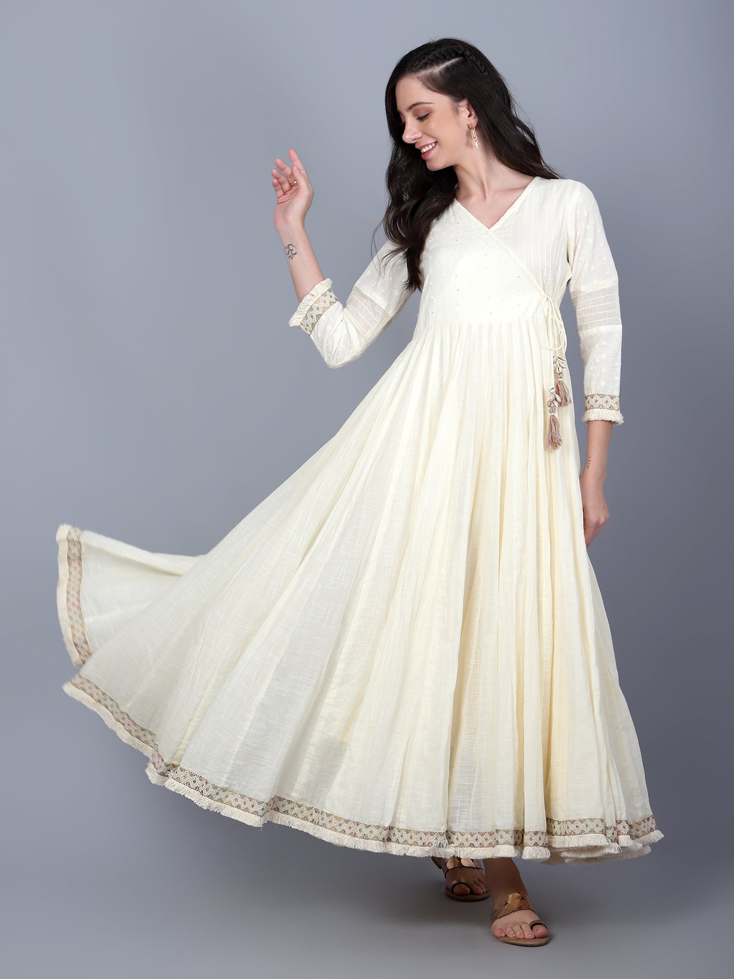 Buy White Foil Work Georgette Party Anarkali Gown from Ethnic Plus