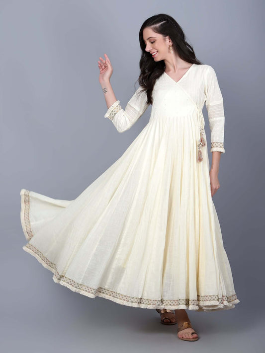 Off White Cotton Anarkali Dress