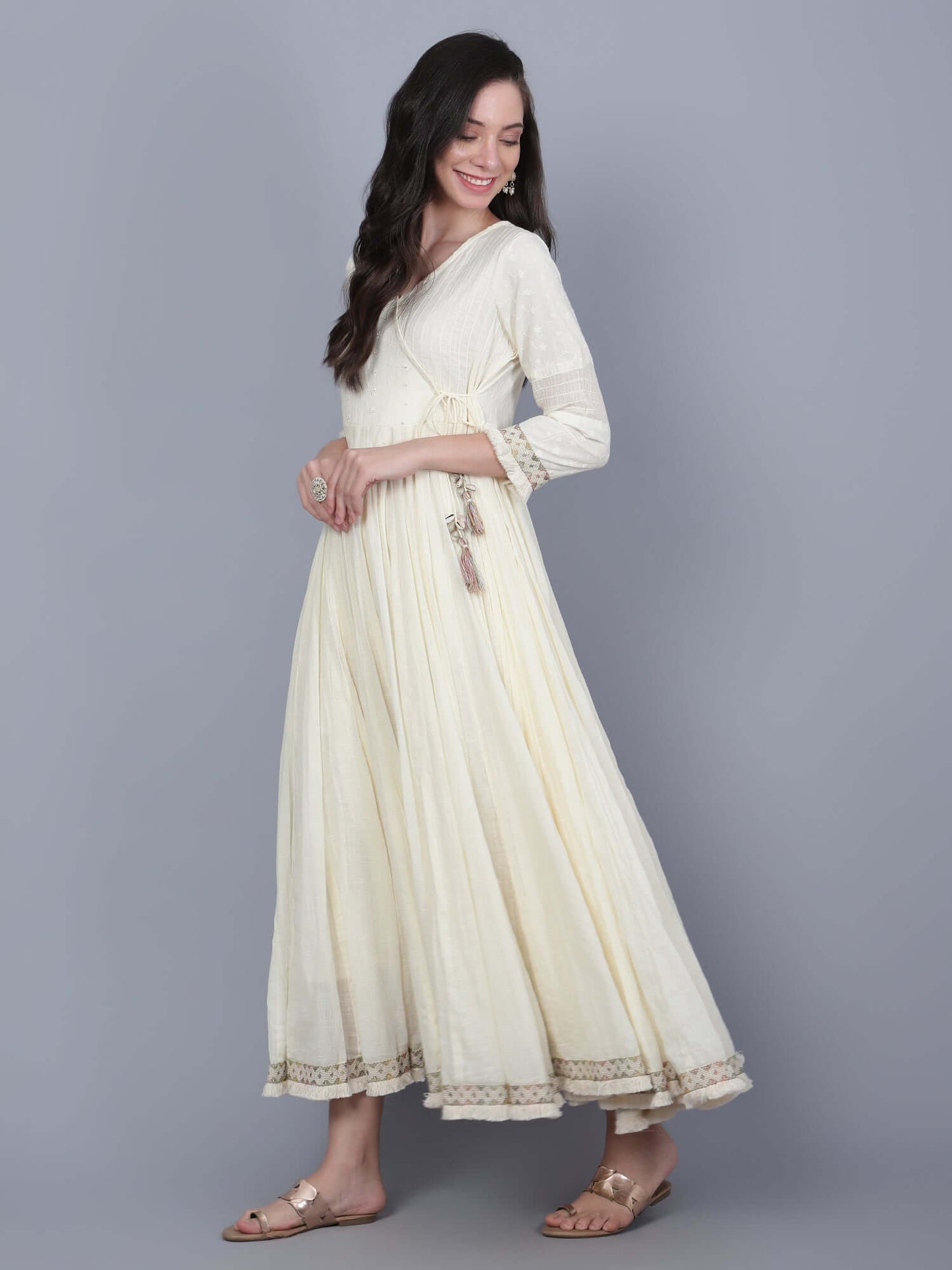 Off White Cotton Anarkali Dress