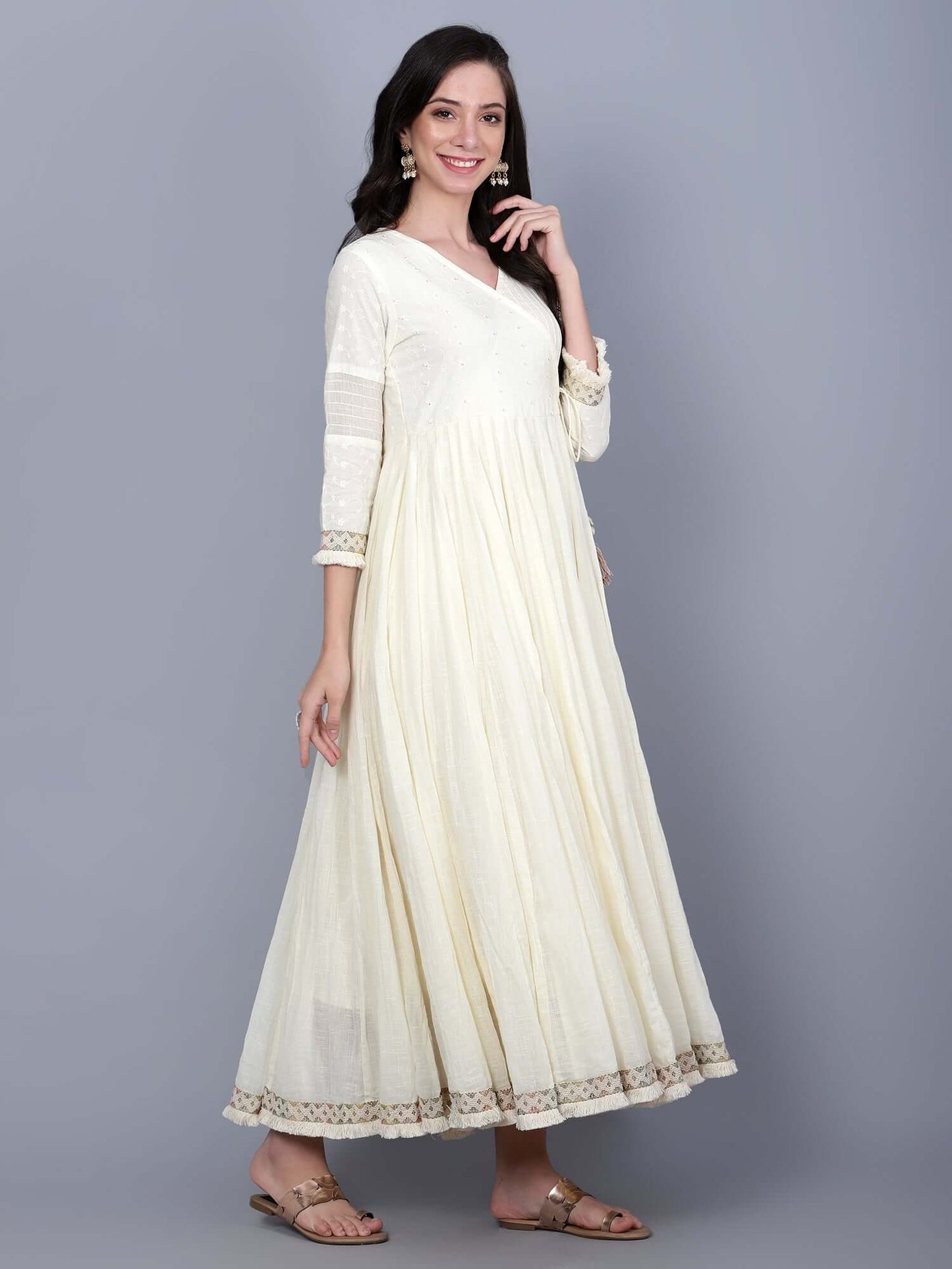 Off White Cotton Anarkali Dress