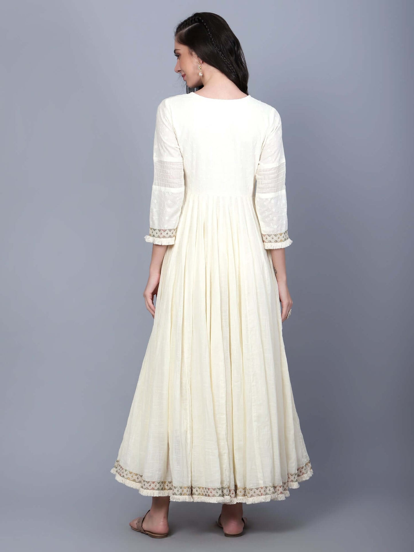 Off White Cotton Anarkali Dress