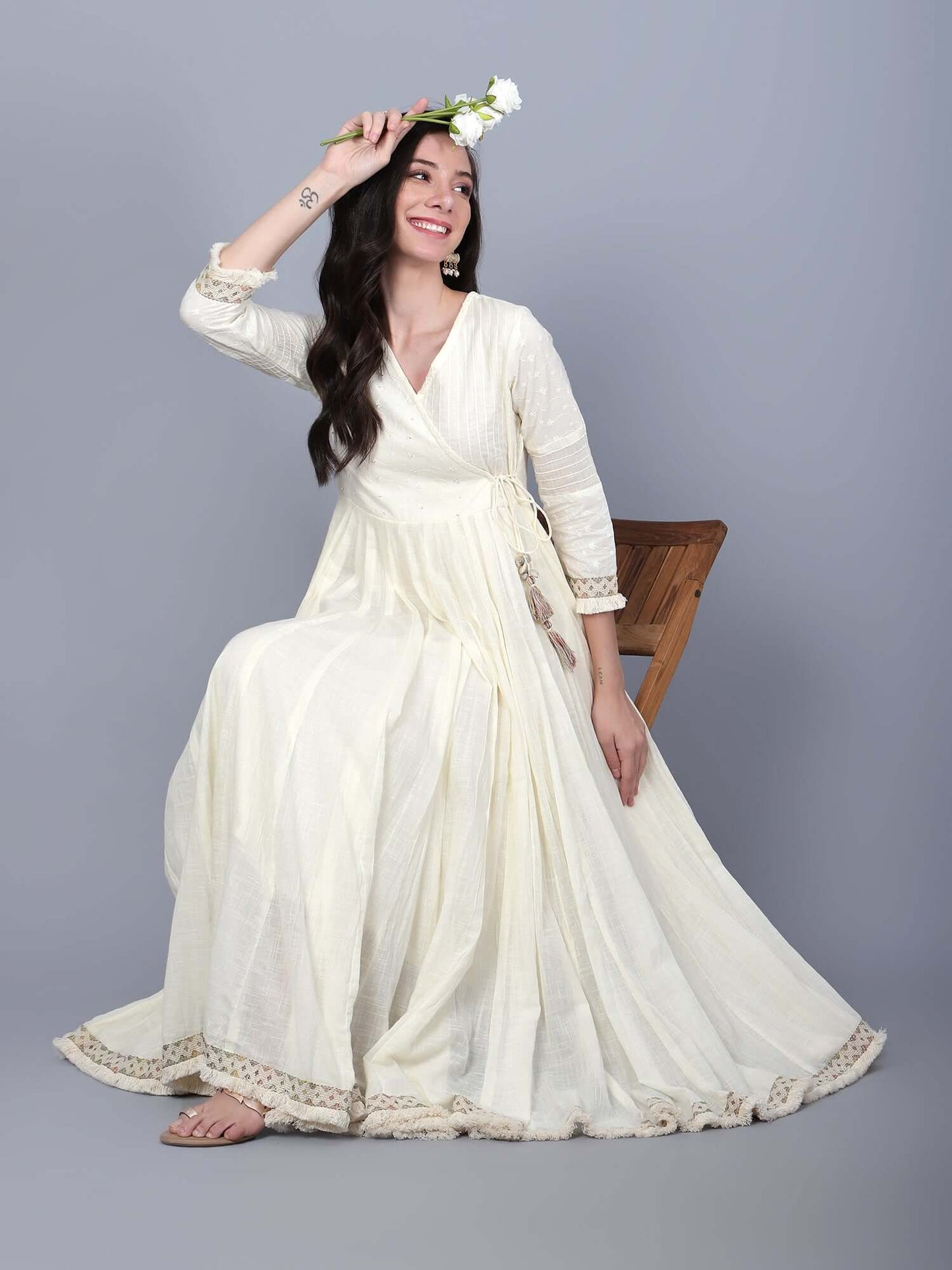 Off White Cotton Anarkali Dress