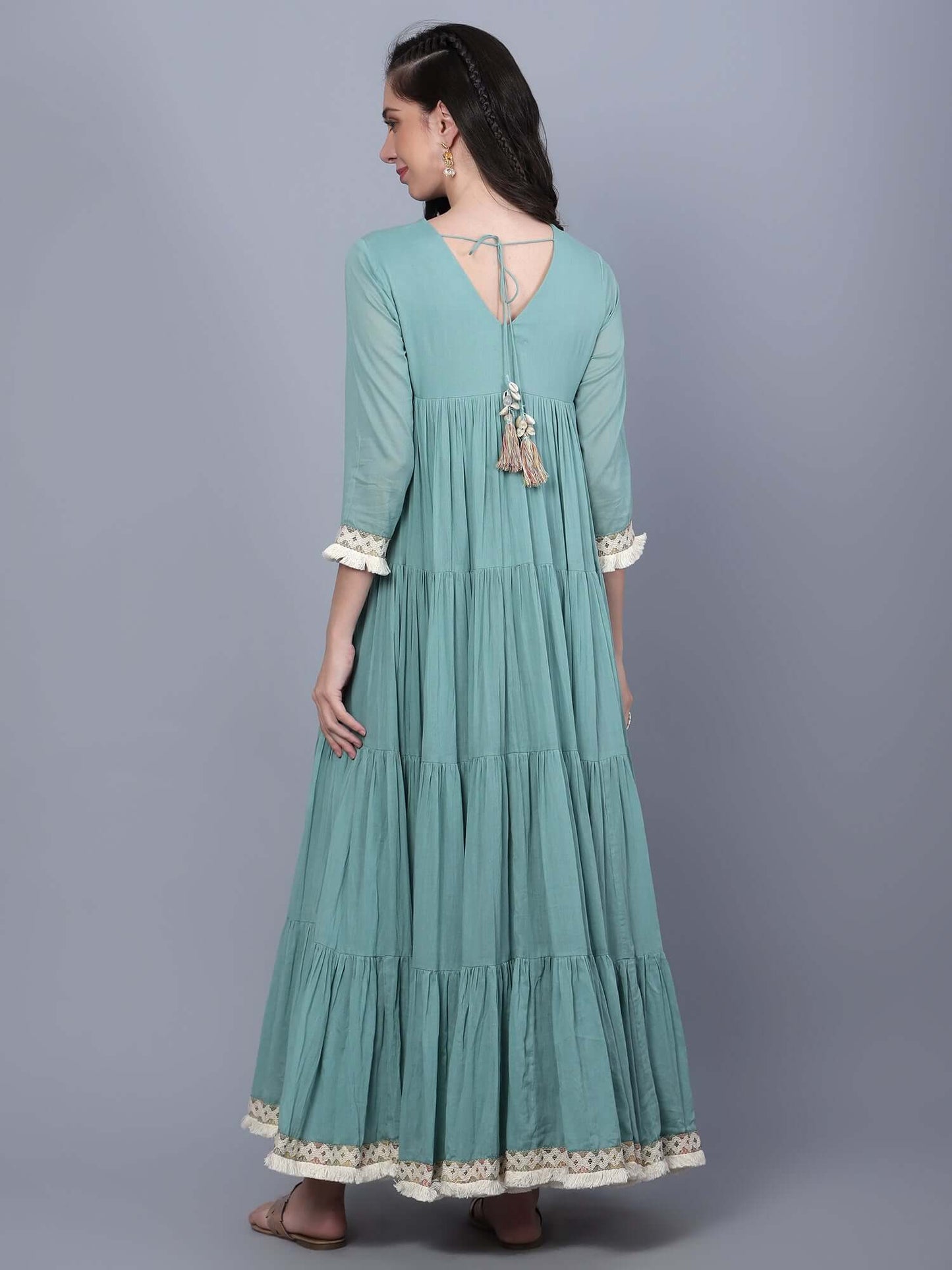 Teal Blue Indo Western Cotton Dress