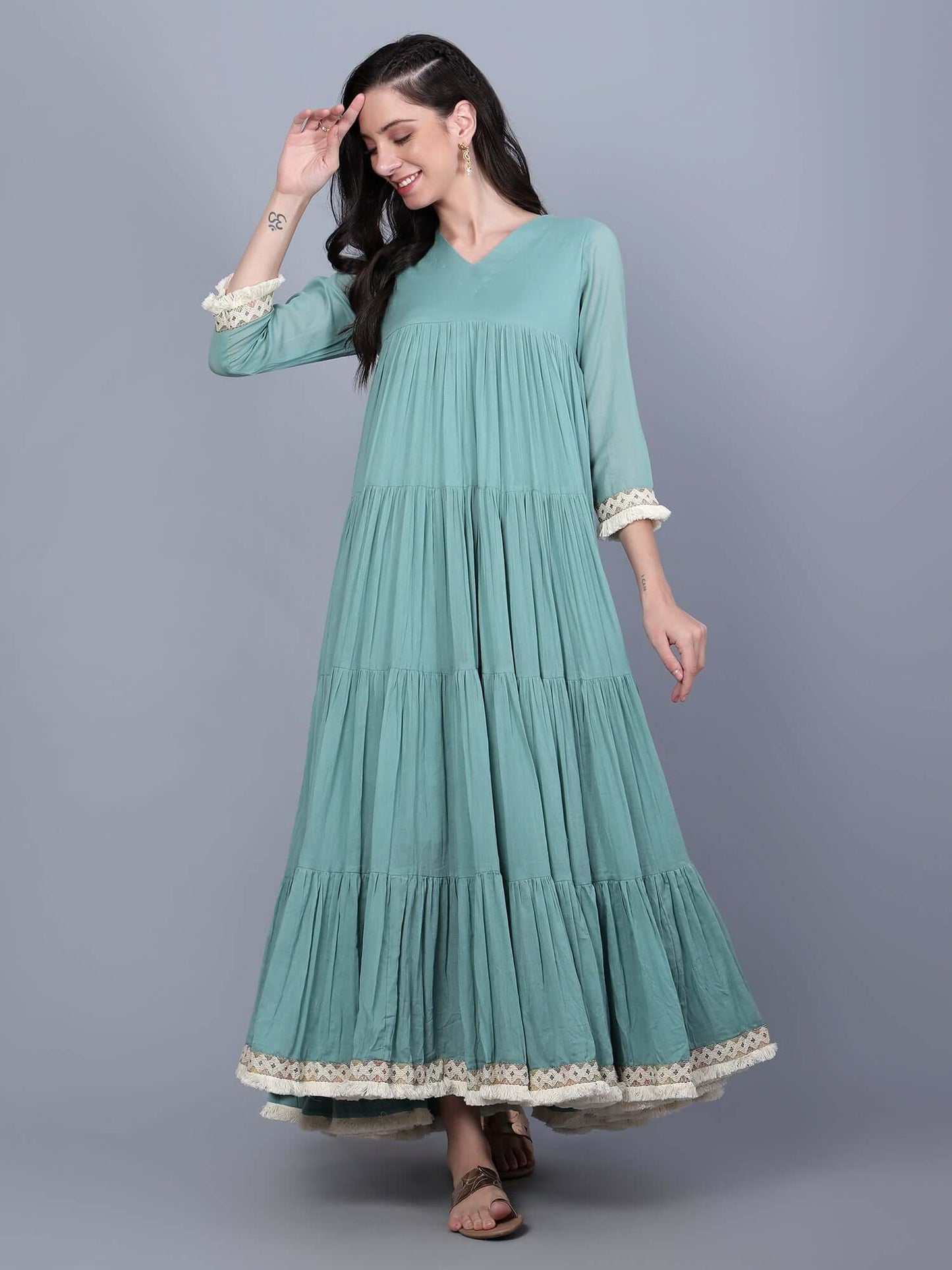 Teal Blue Indo Western Cotton Dress