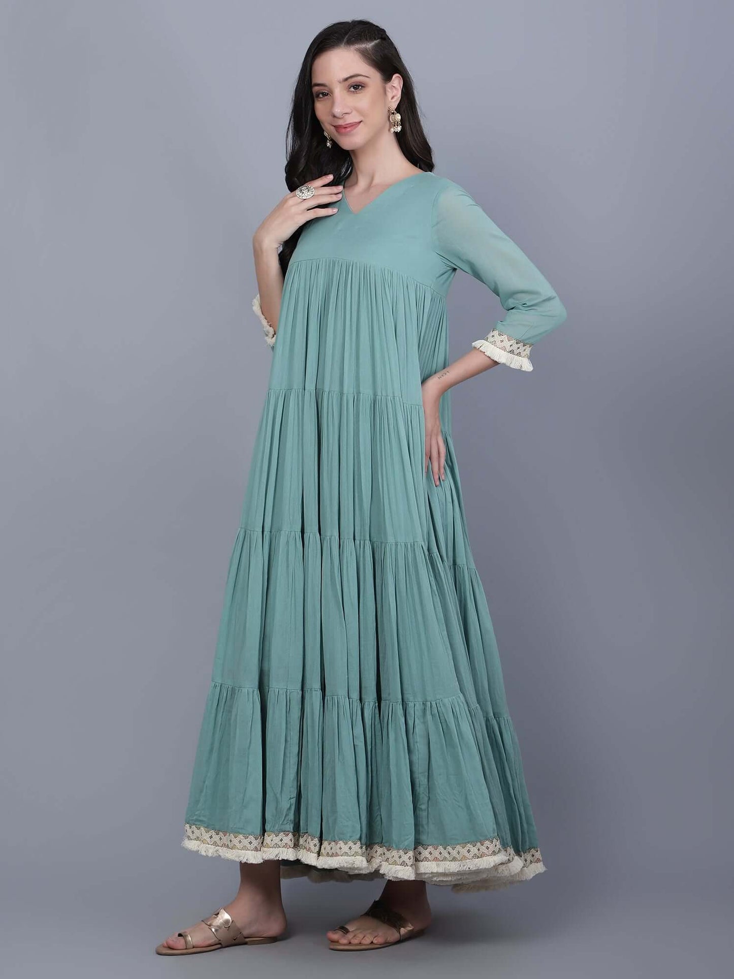 Teal Blue Indo Western Cotton Dress