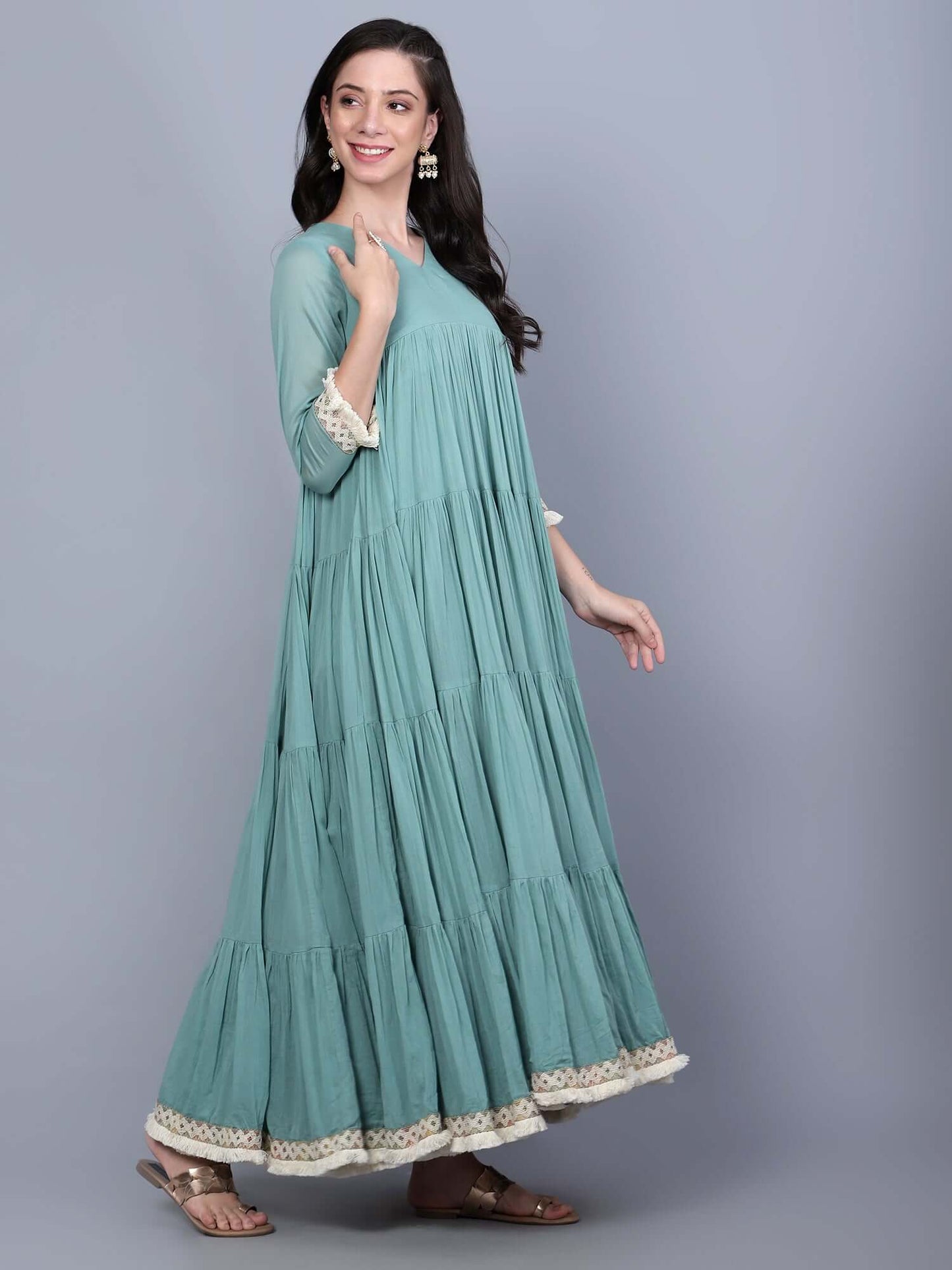 Teal Blue Indo Western Cotton Dress