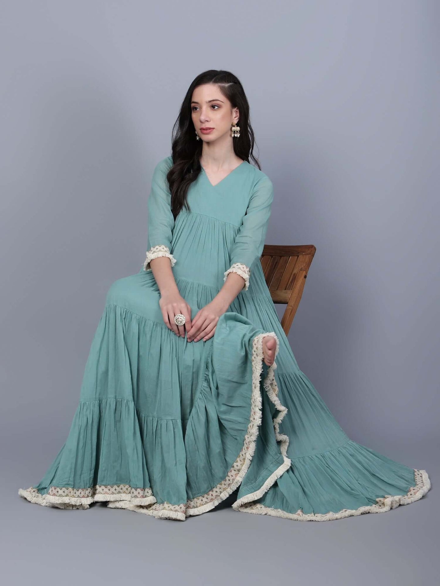 Teal Blue Indo Western Cotton Dress