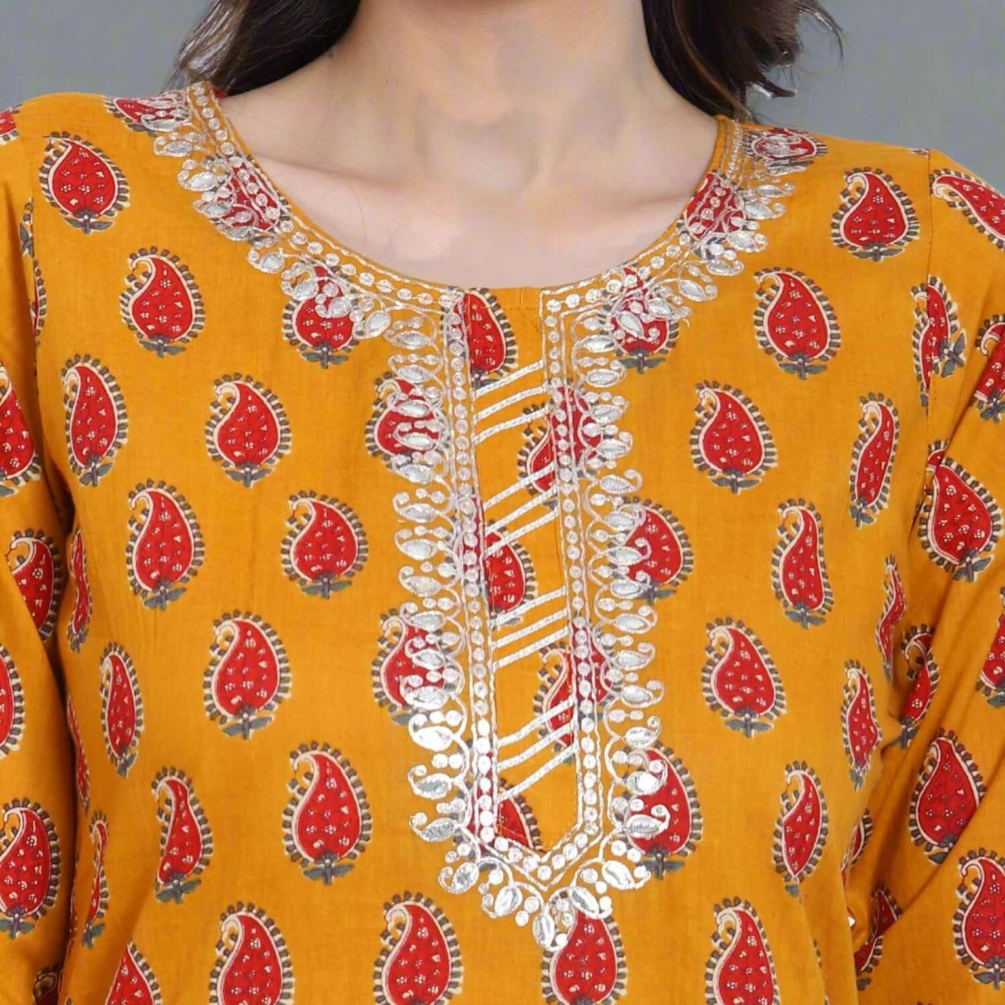 Mustard Cotton Printed Sharara Suit Set