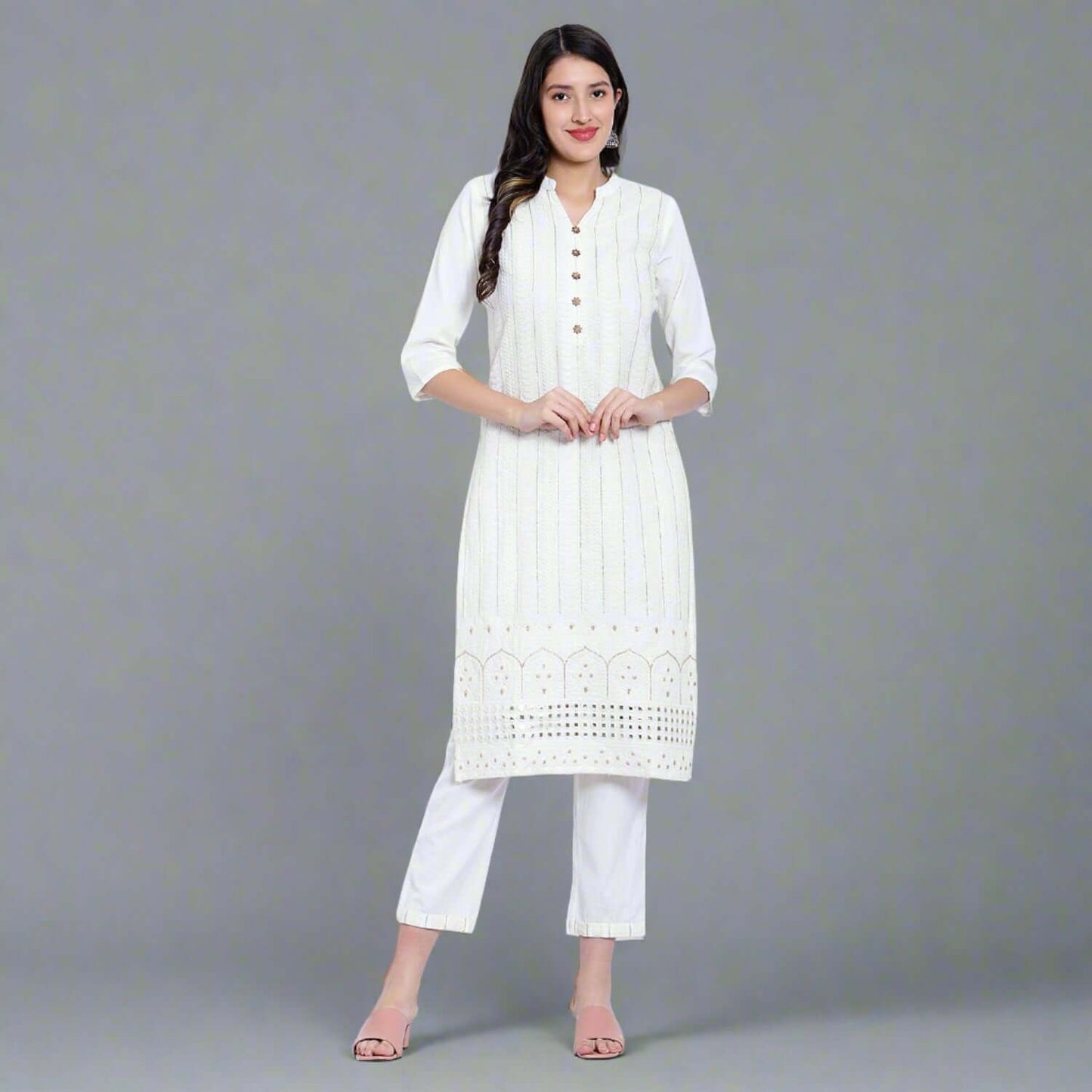 Milky White Cotton Suit With Bandhani Dupatta