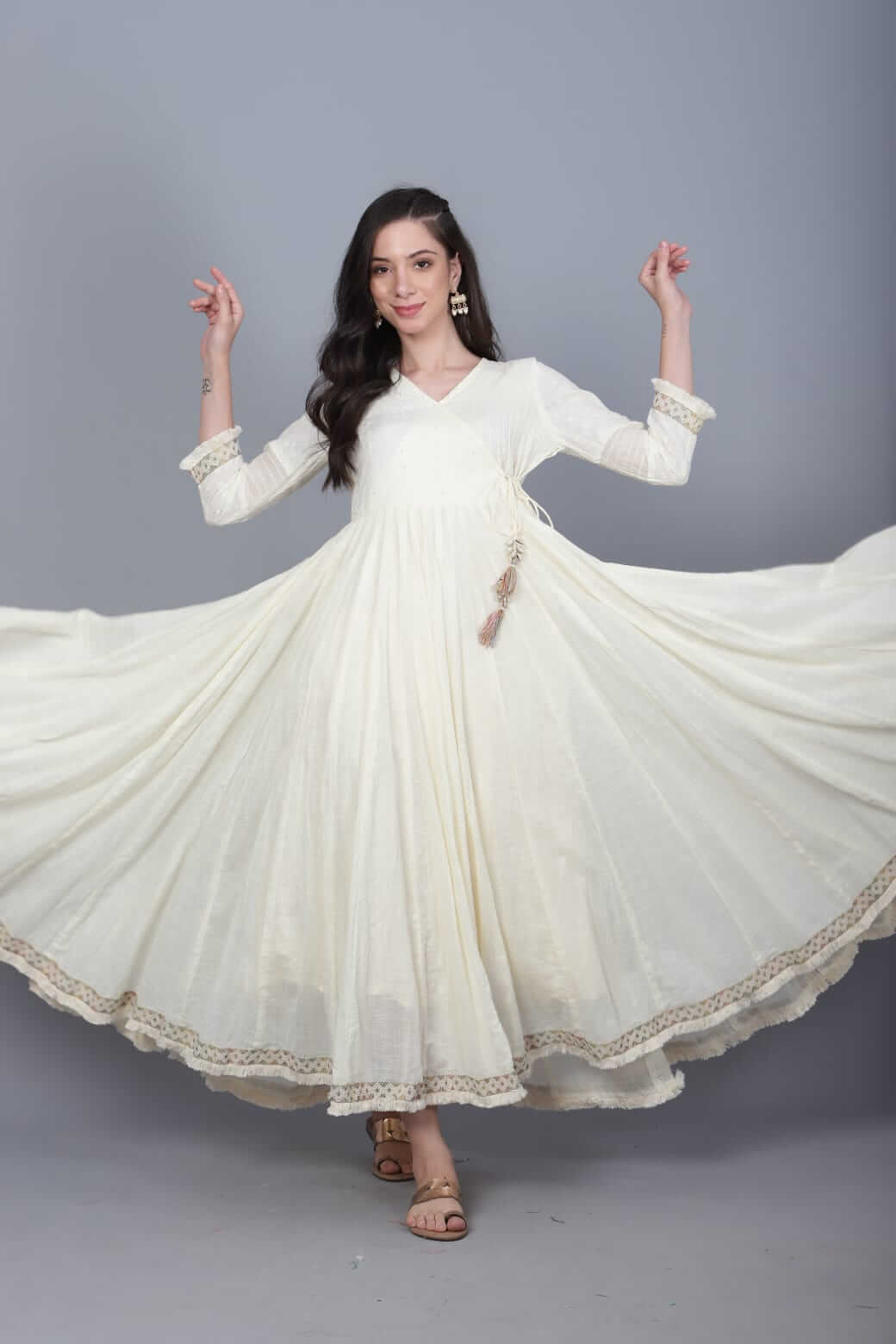 Off White Cotton Anarkali Dress