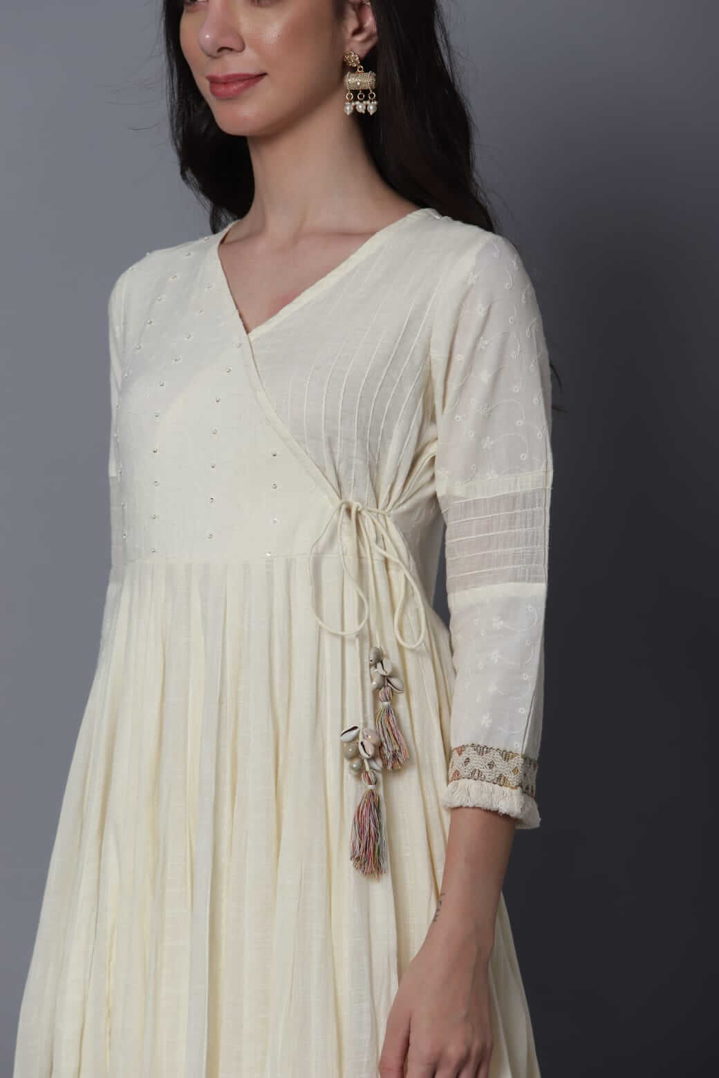 Off White Cotton Anarkali Dress