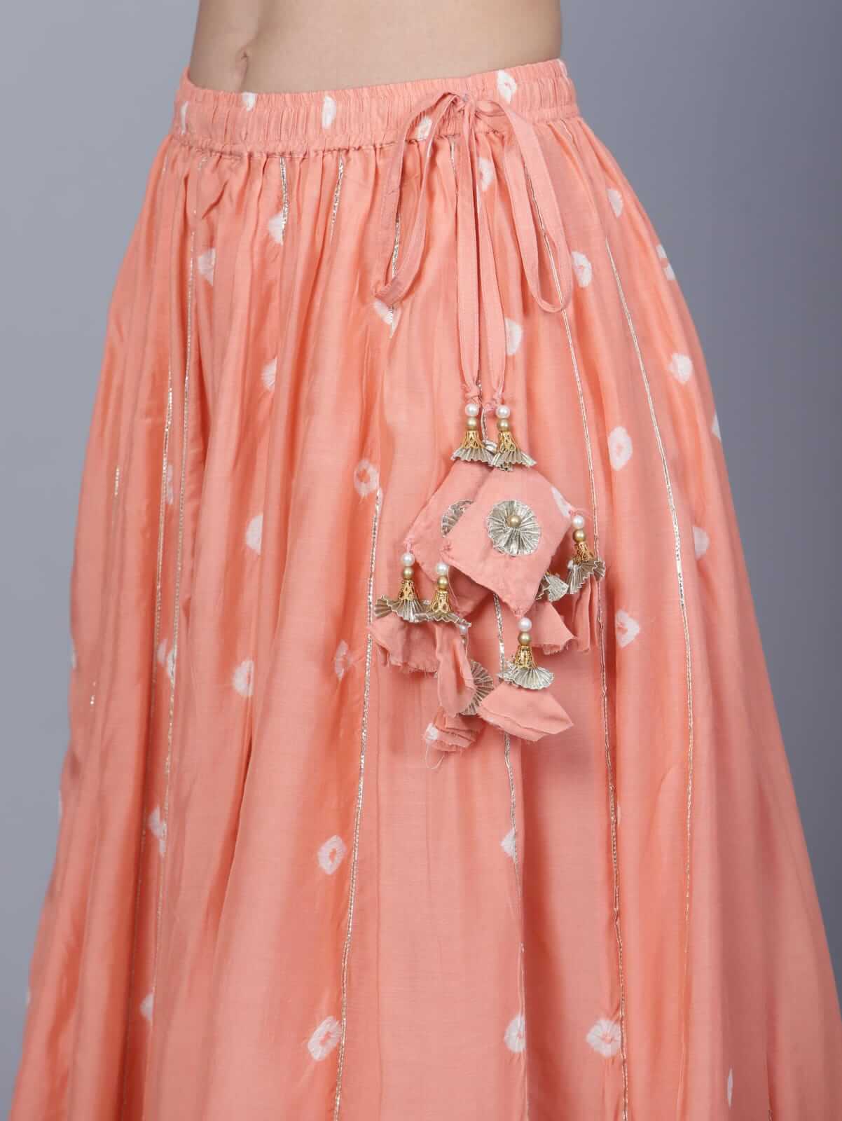 Peach Pink Muslin Lehenga Choli Set