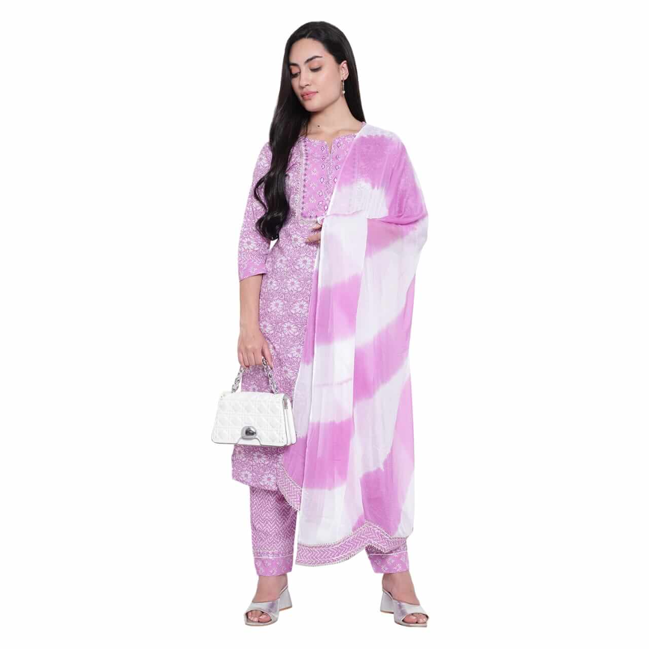 Lilac Cotton Printed Suit Set