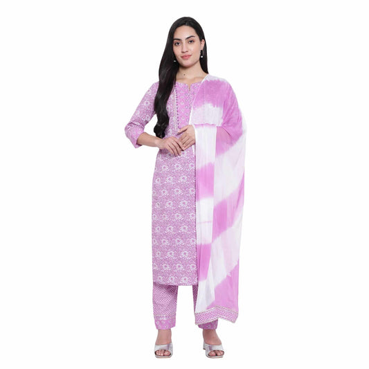 Lilac Cotton Printed Suit Set