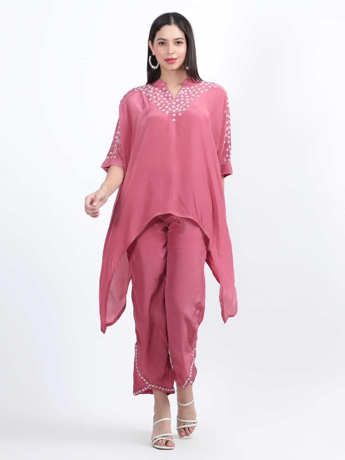 Punch Pink Crepe Kaftan Set