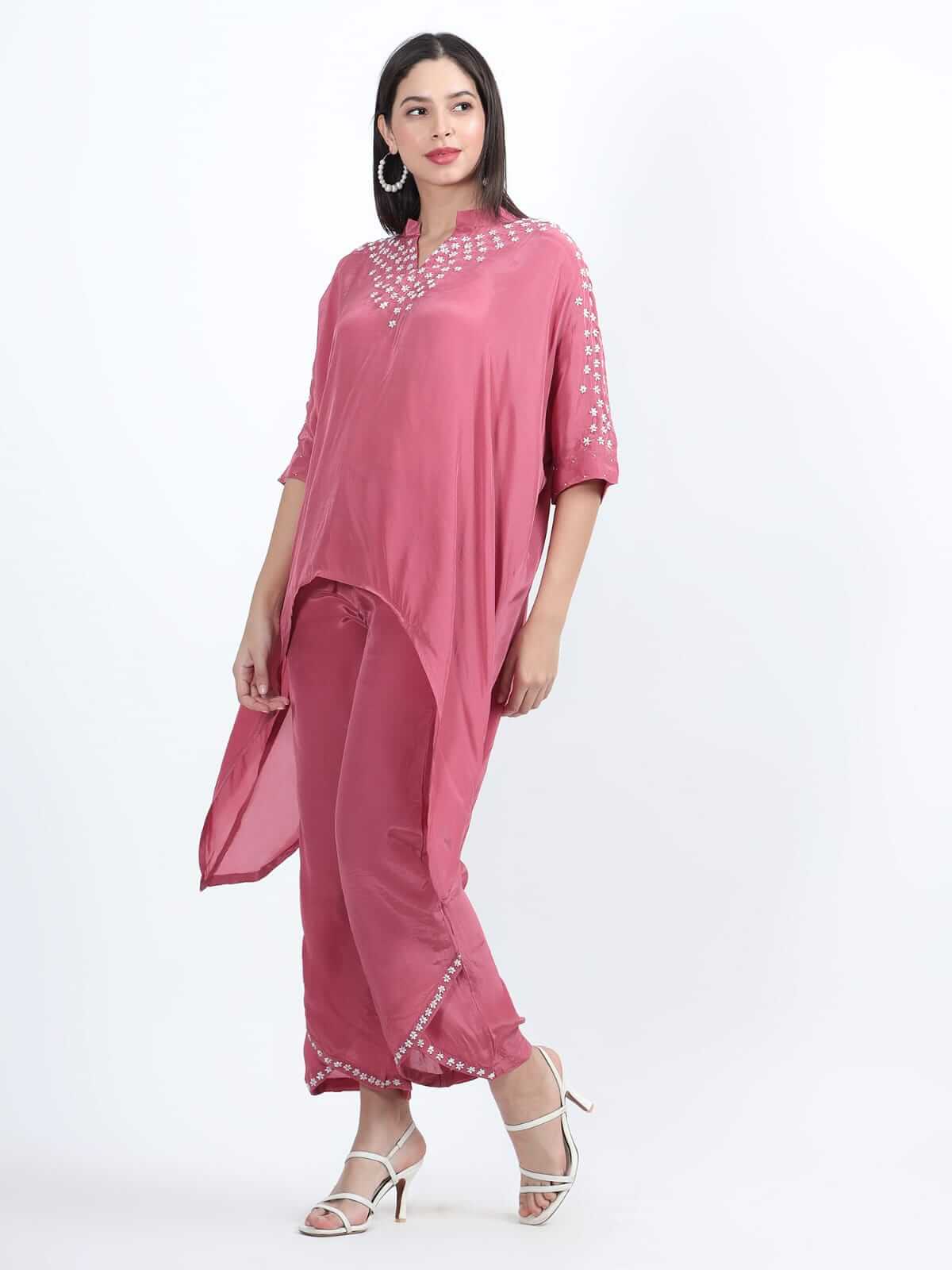 Punch Pink Crepe Kaftan Set