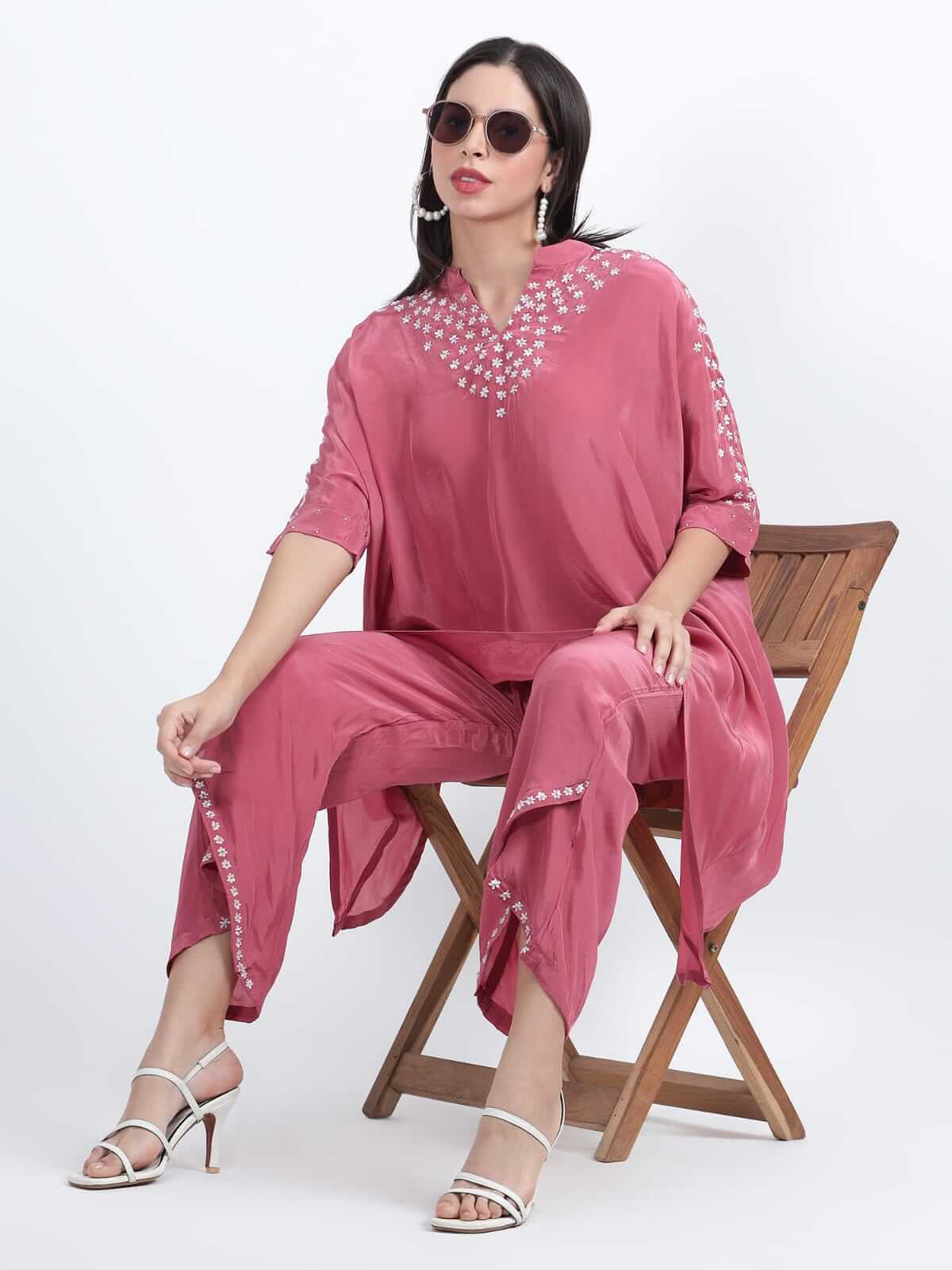 Punch Pink Crepe Kaftan Set