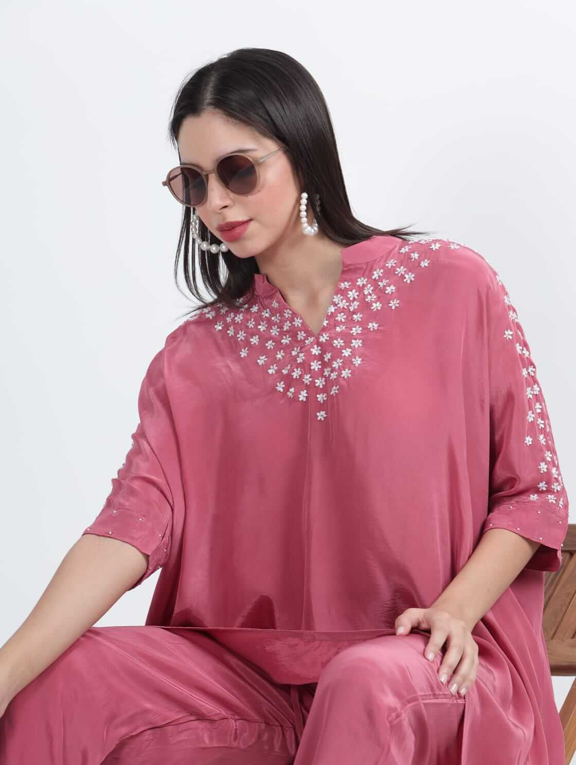 Punch Pink Crepe Kaftan Set