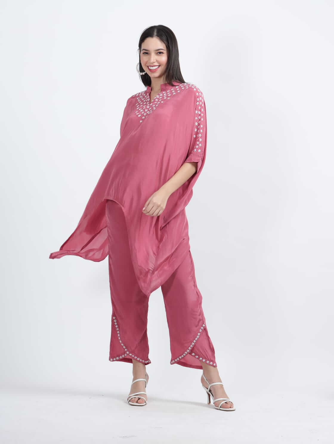 Punch Pink Crepe Kaftan Set