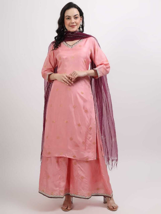 Pink Banarsi Upada Silk Suit Set