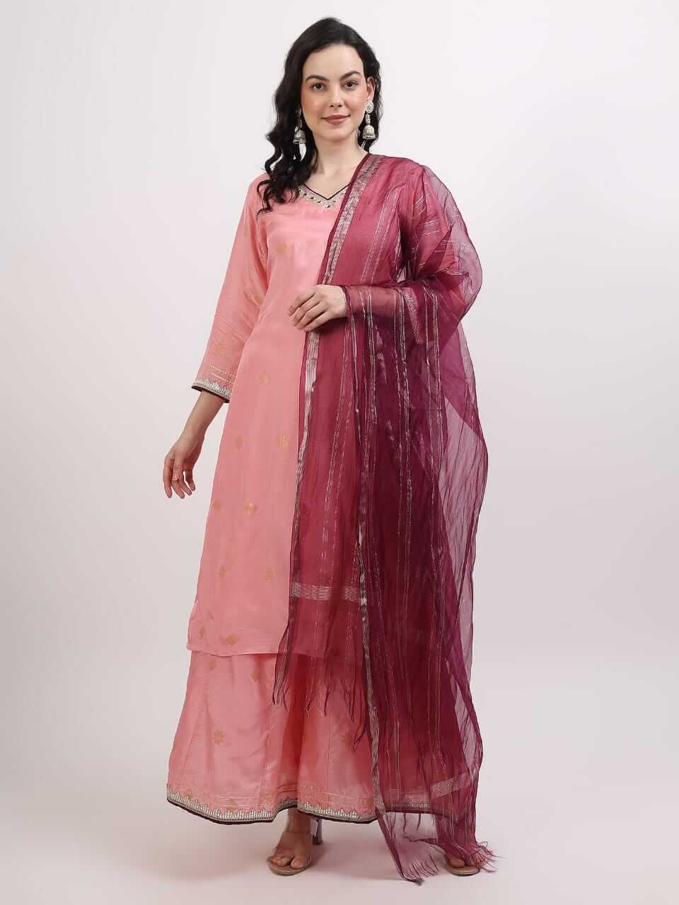 Pink Banarsi Upada Silk Suit Set