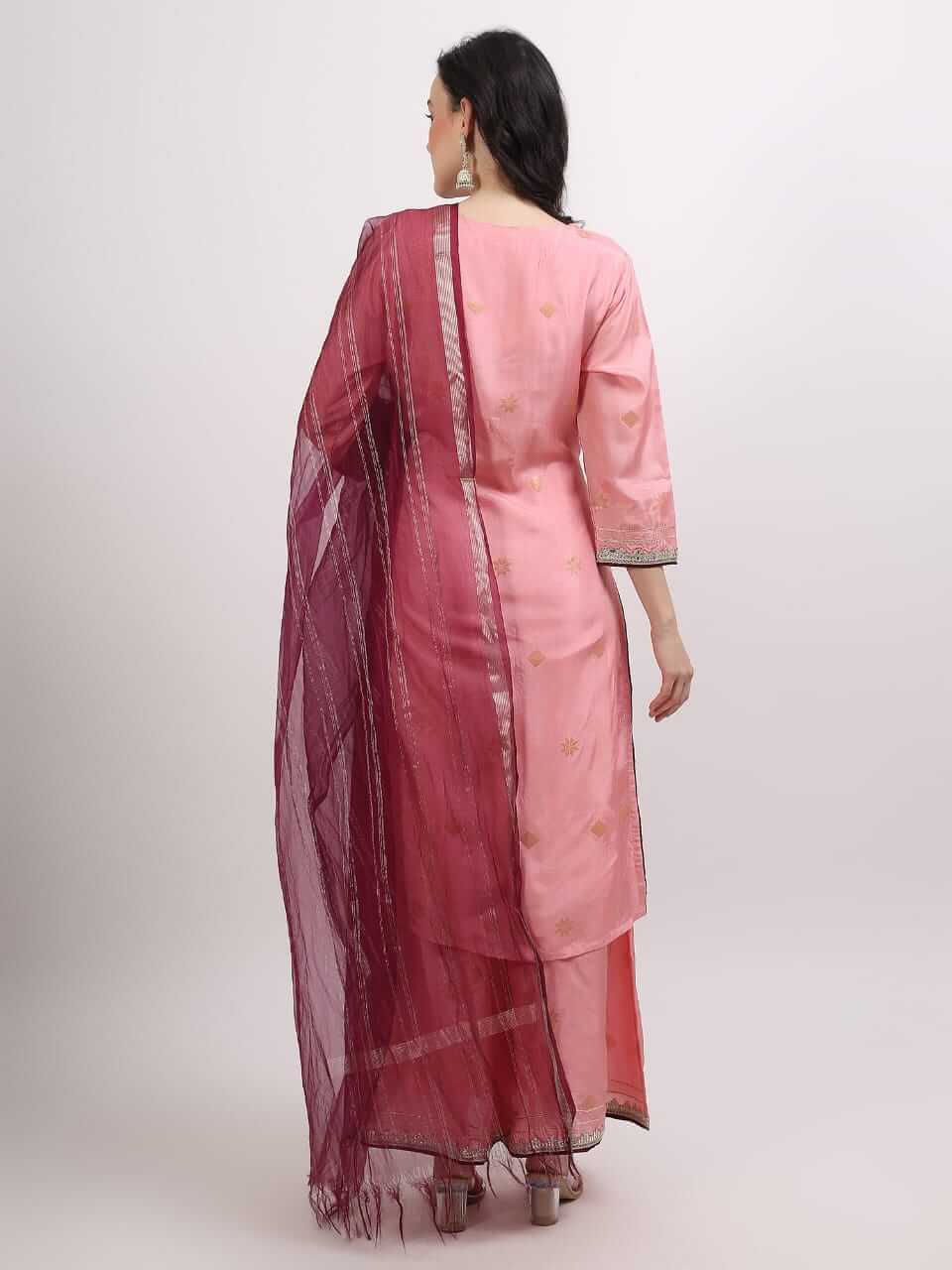 Pink Banarsi Upada Silk Suit Set