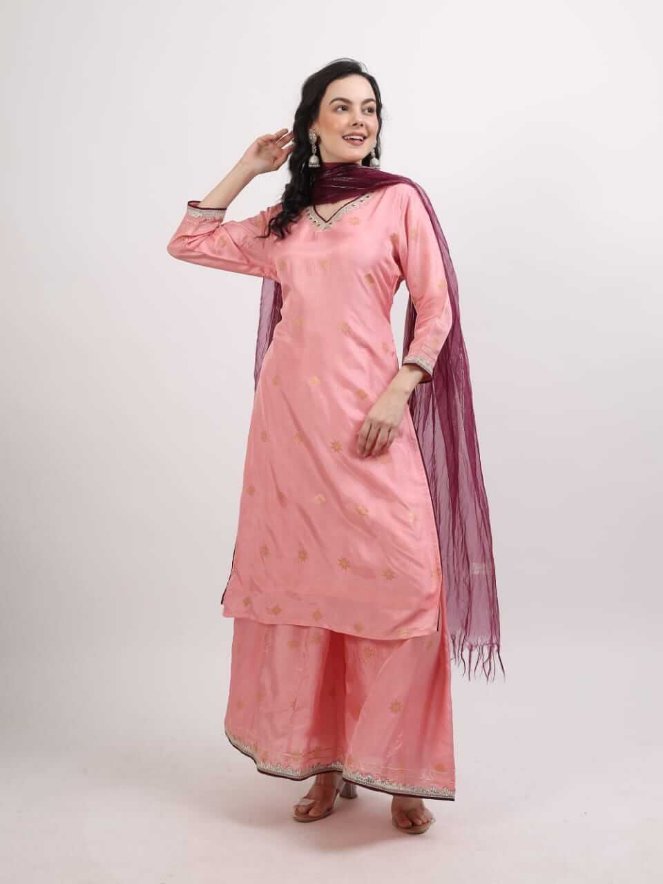 Pink Banarsi Upada Silk Suit Set