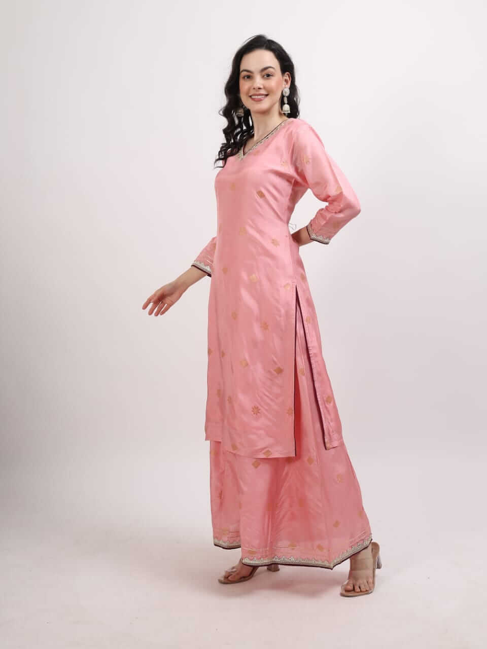 Pink Banarsi Upada Silk Suit Set