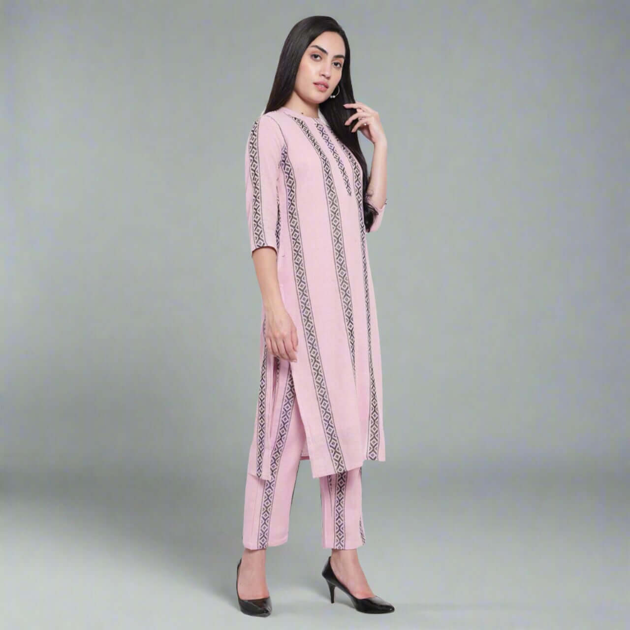 Pink Handloom Cotton Kurta Pant Set