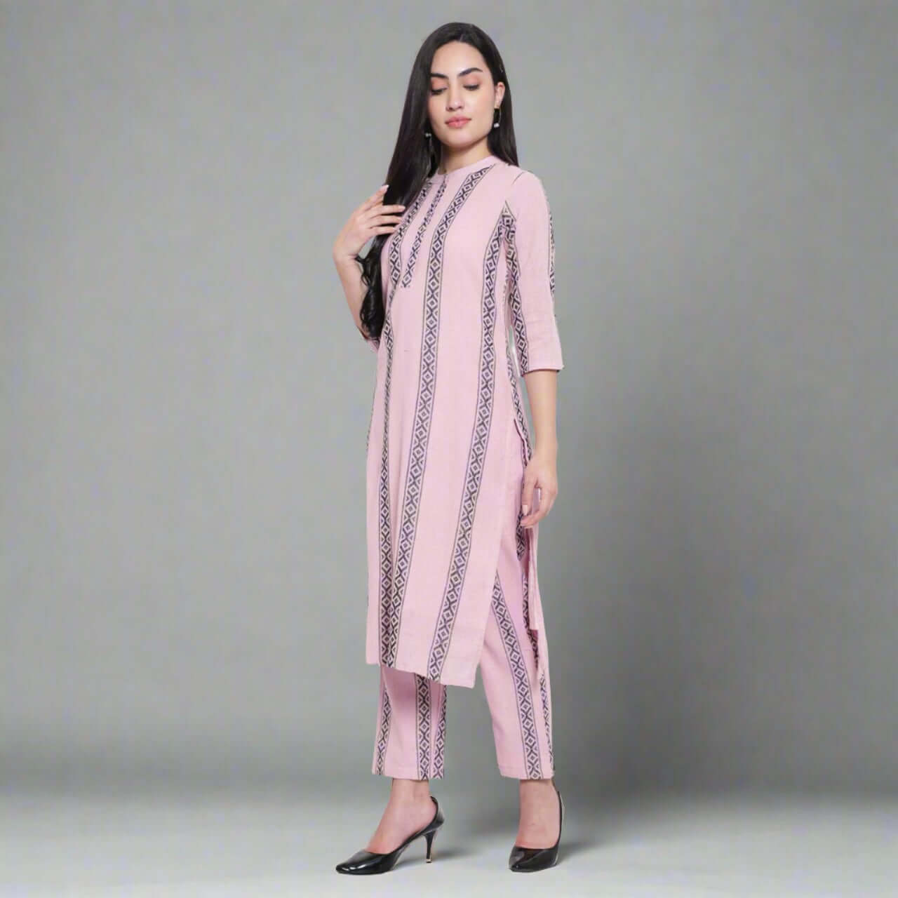 Pink Handloom Cotton Kurta Pant Set