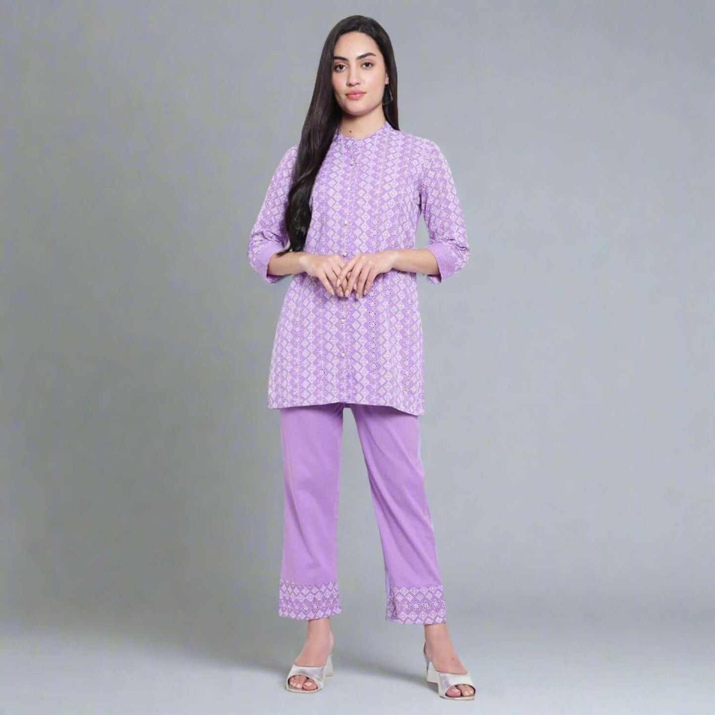 Lilac Schiffli Cotton Co-ord Set